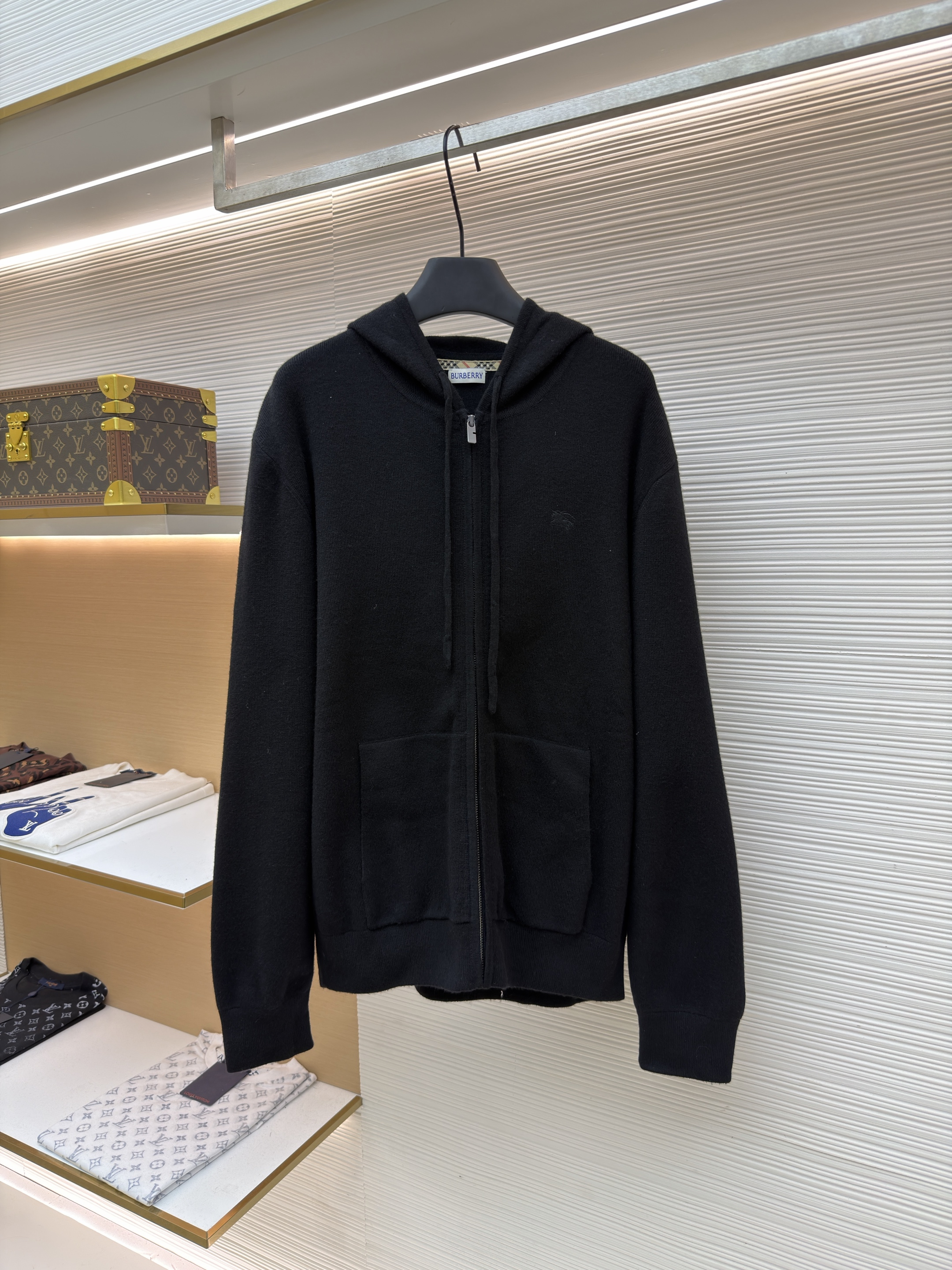 Burberry 巴宝莉 刺绣针织拉链连帽开衫 外套 针织衫 长袖 秋冬 灰色 藏蓝色 黑色 C0