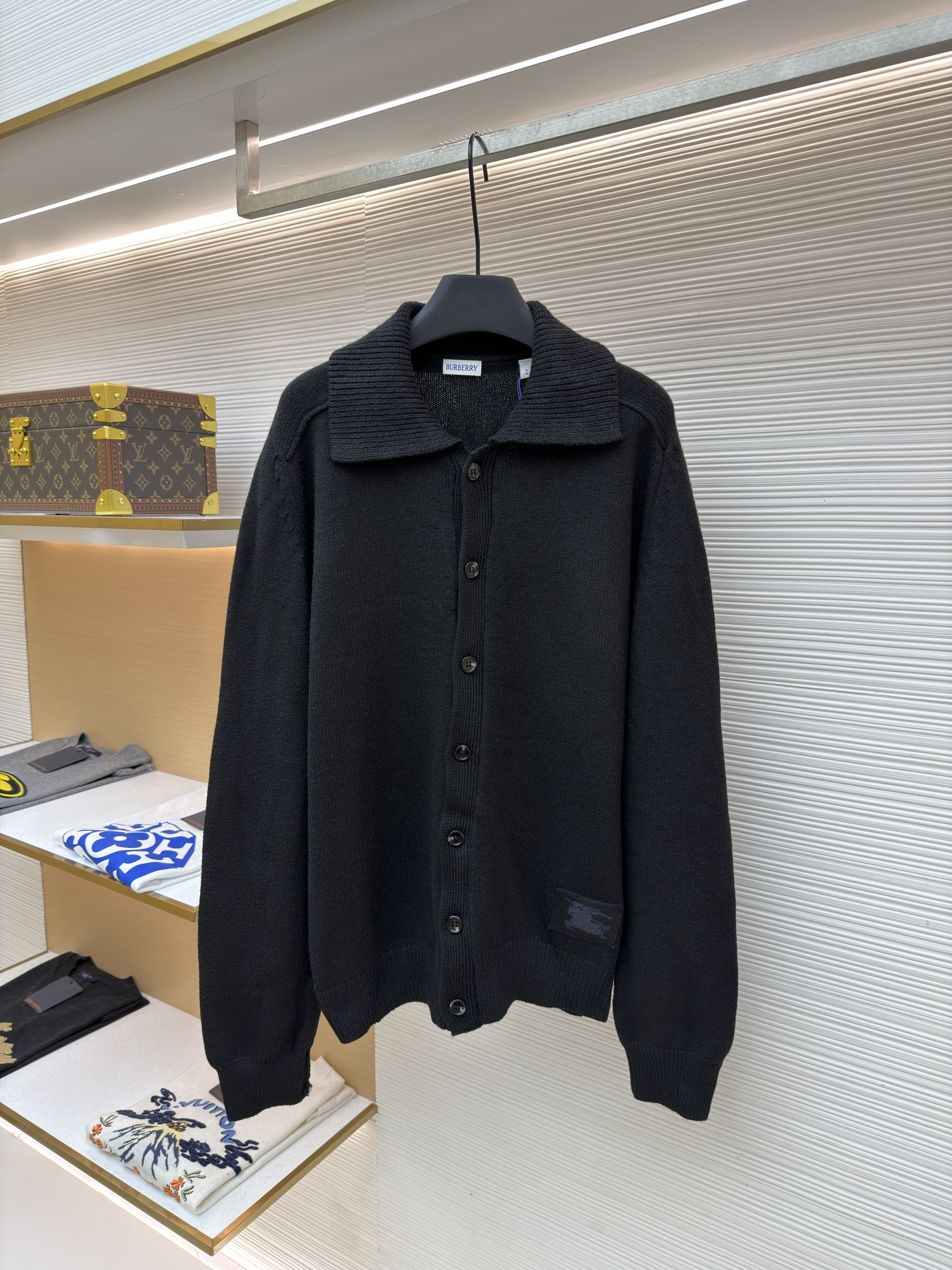 Burberry 巴宝莉 翻领罗纹针织羊绒衫 针织衫 毛衣 外套 长袖 秋冬 黑色 B0