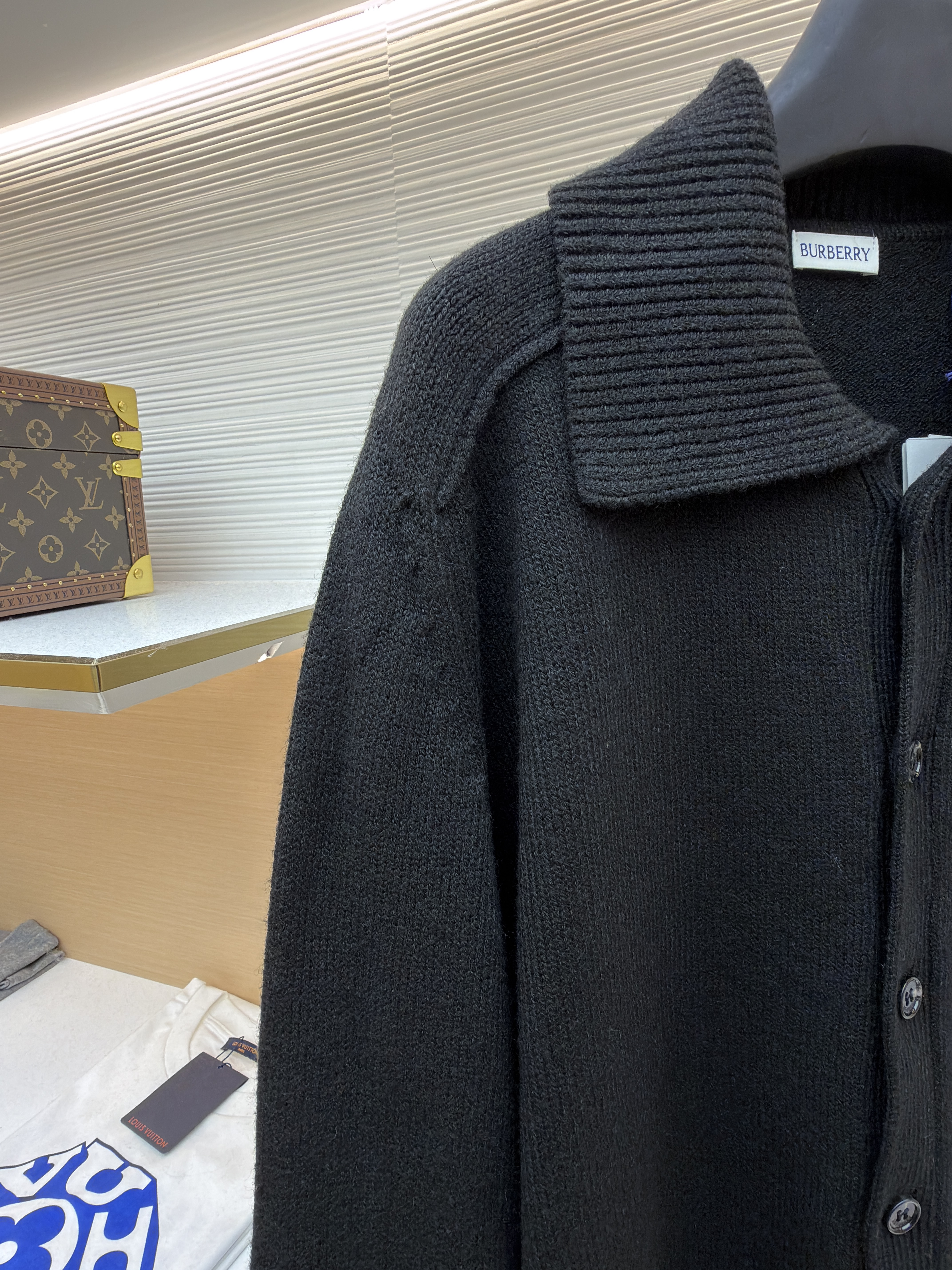 Burberry 巴宝莉 翻领罗纹针织羊绒衫 针织衫 毛衣 外套 长袖 秋冬 黑色 B0