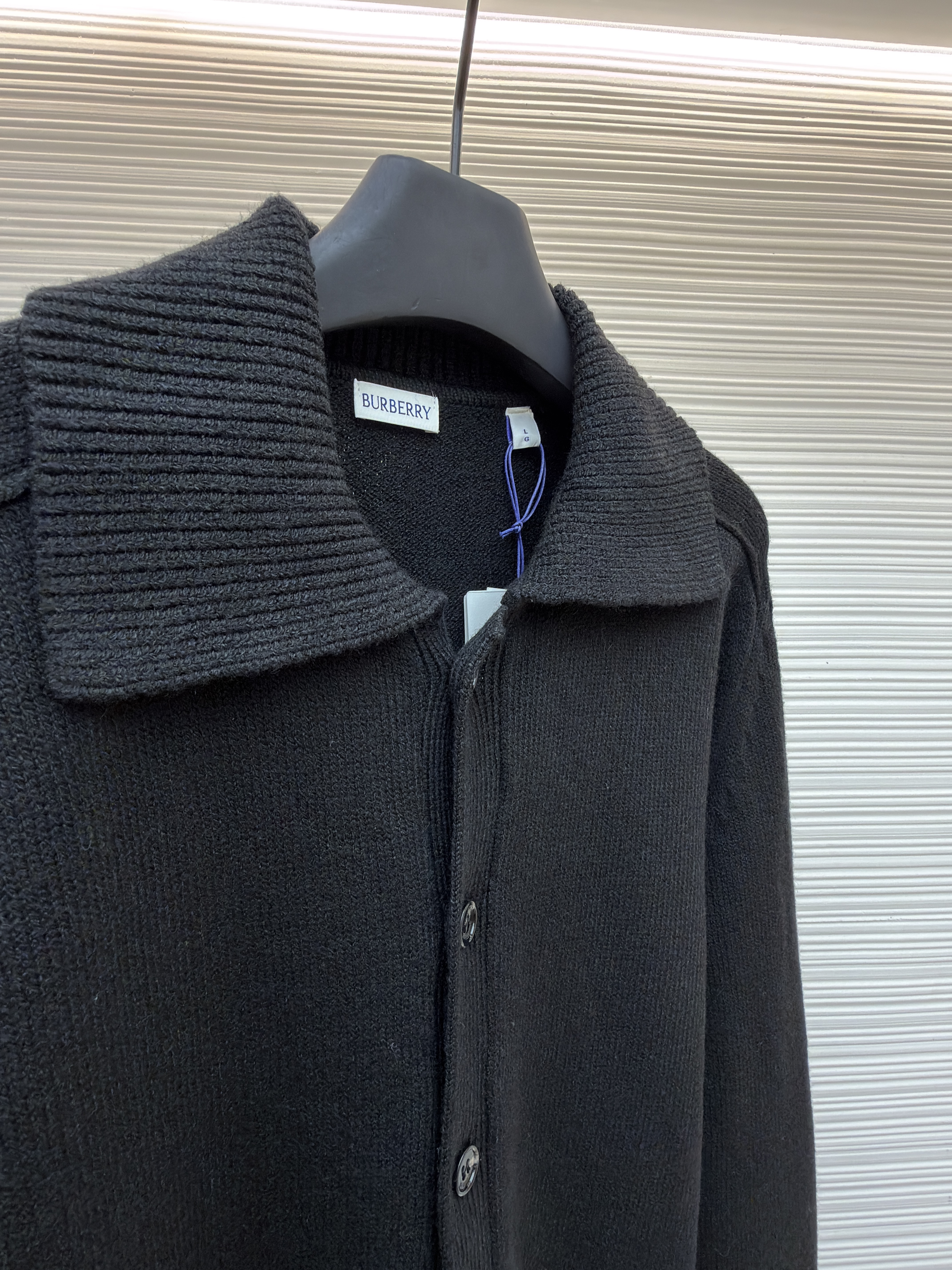 Burberry 巴宝莉 翻领罗纹针织羊绒衫 针织衫 毛衣 外套 长袖 秋冬 黑色 B0
