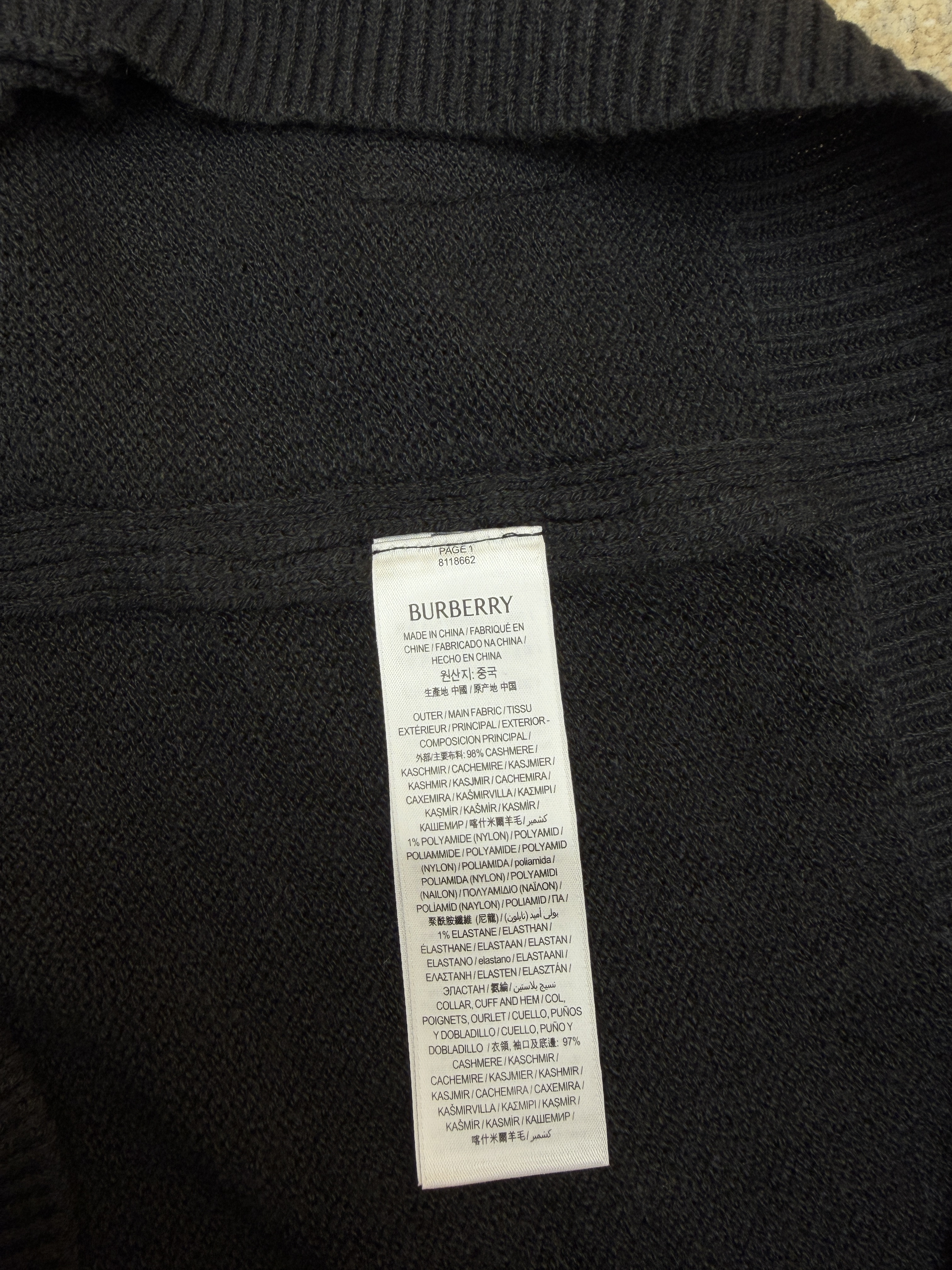 Burberry 巴宝莉 翻领罗纹针织羊绒衫 针织衫 毛衣 外套 长袖 秋冬 黑色 B0