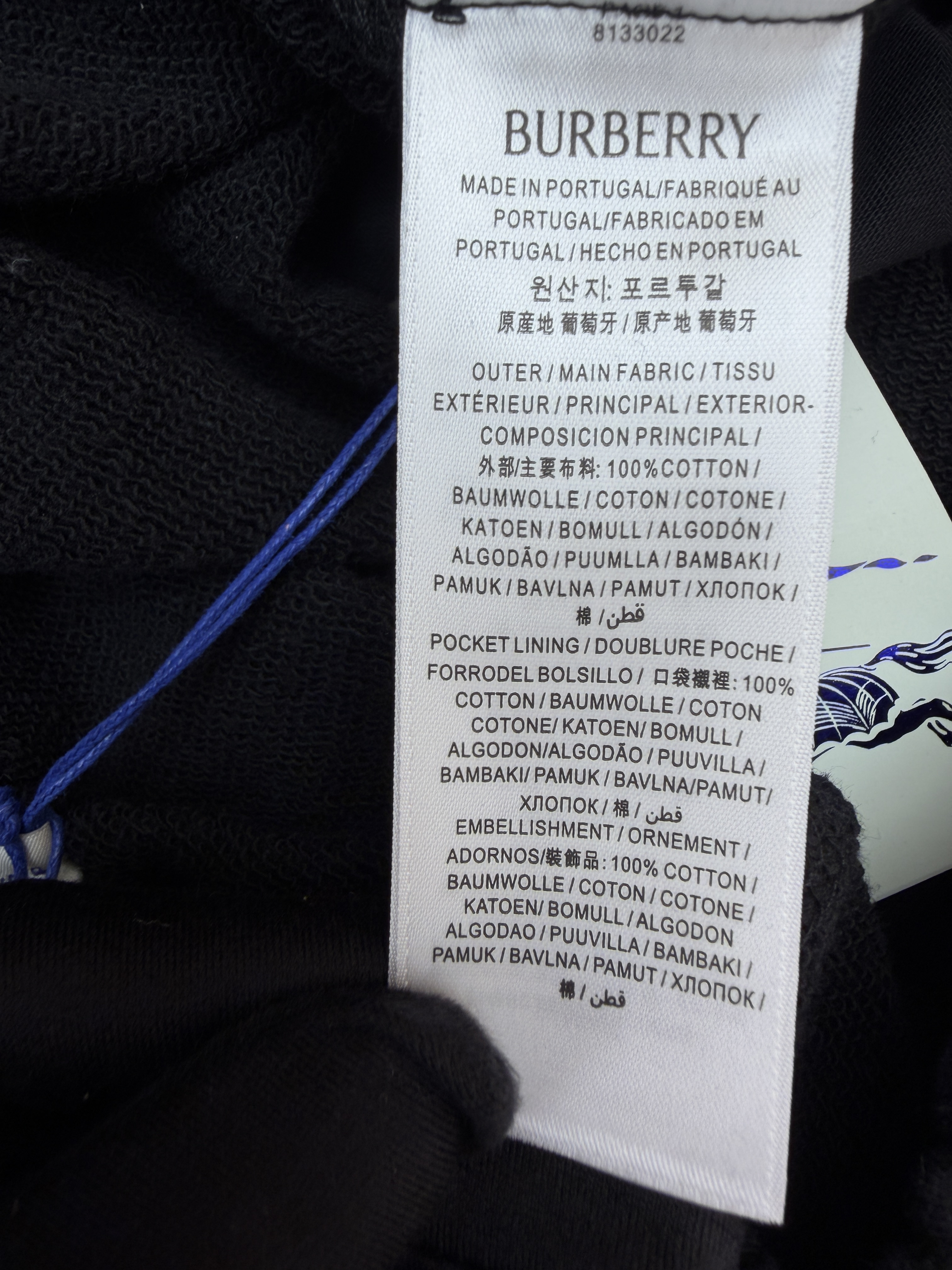 Burberry 巴宝莉 马术骑士绣花格纹松紧腰运动裤 休闲裤 卫裤 裤子 长裤 黑色 B0