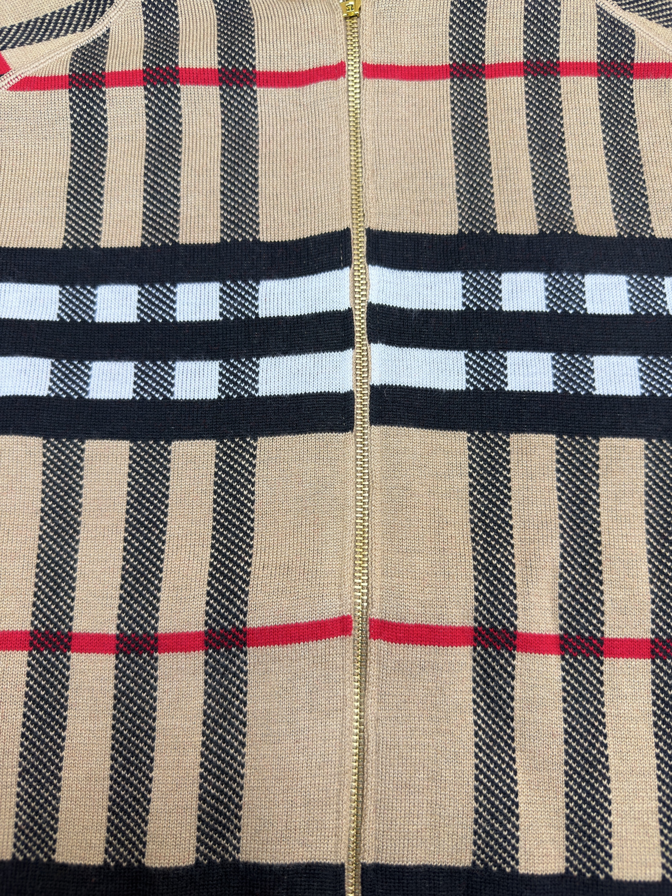 Burberry 巴宝莉 战马双面两穿羊绒格纹针织拉链连帽外套 夹克 针织衫 长袖 秋冬 卡其色 C0