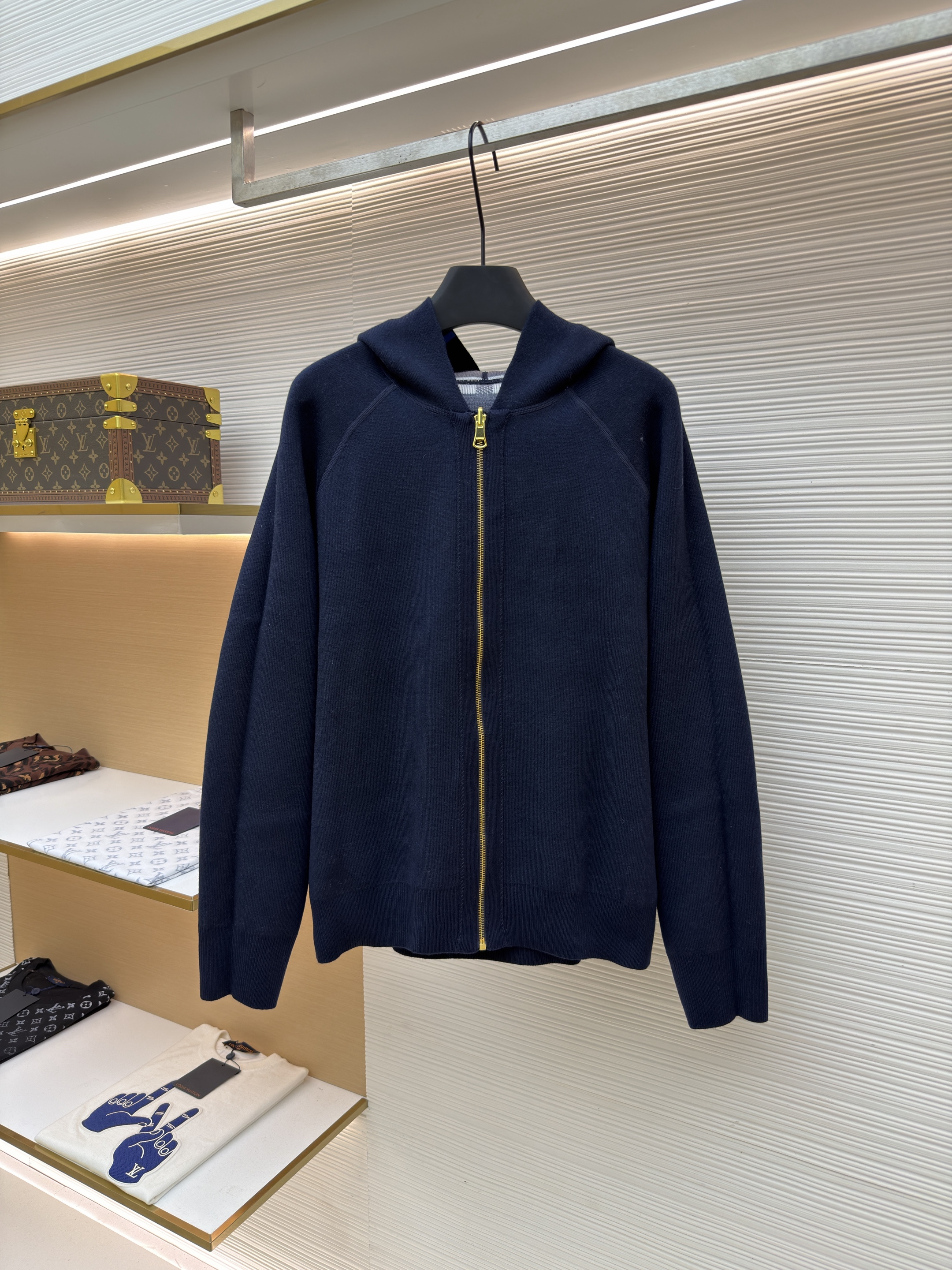 Burberry 巴宝莉 战马双面两穿羊绒格纹针织拉链连帽外套 夹克 针织衫 长袖 秋冬 蓝色 C0