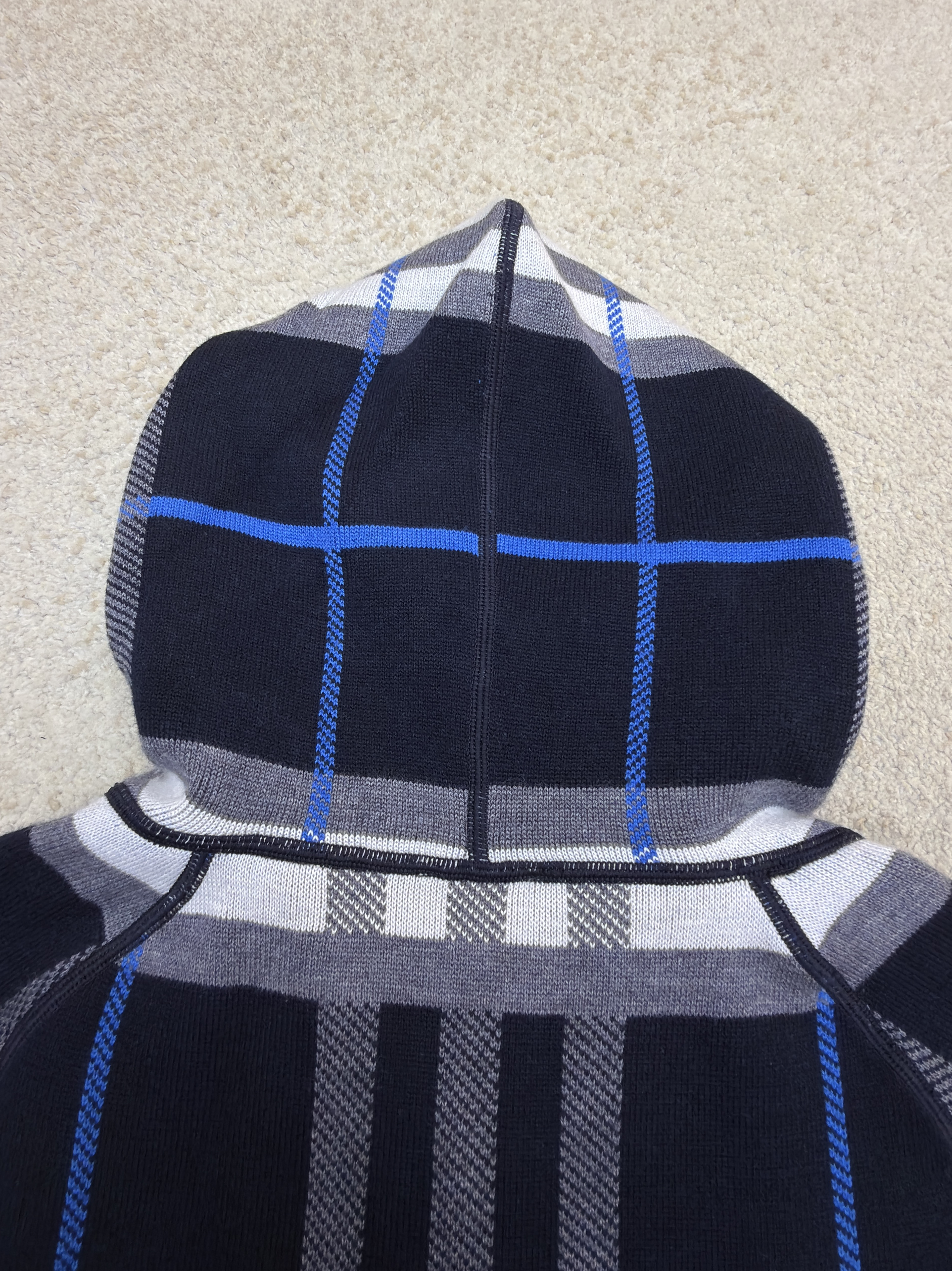 Burberry 巴宝莉 战马双面两穿羊绒格纹针织拉链连帽外套 夹克 针织衫 长袖 秋冬 蓝色 C0
