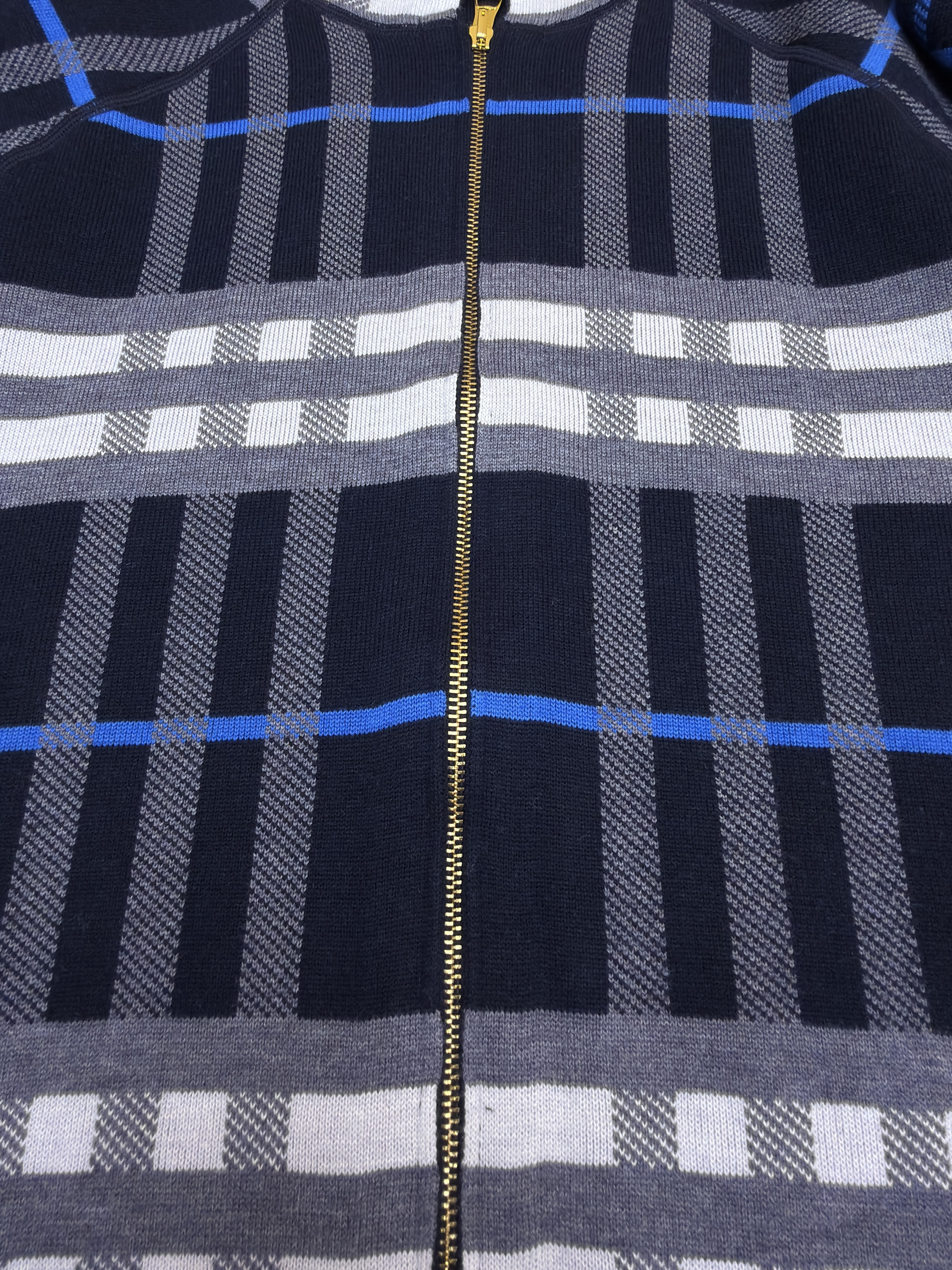 Burberry 巴宝莉 战马双面两穿羊绒格纹针织拉链连帽外套 夹克 针织衫 长袖 秋冬 蓝色 C0