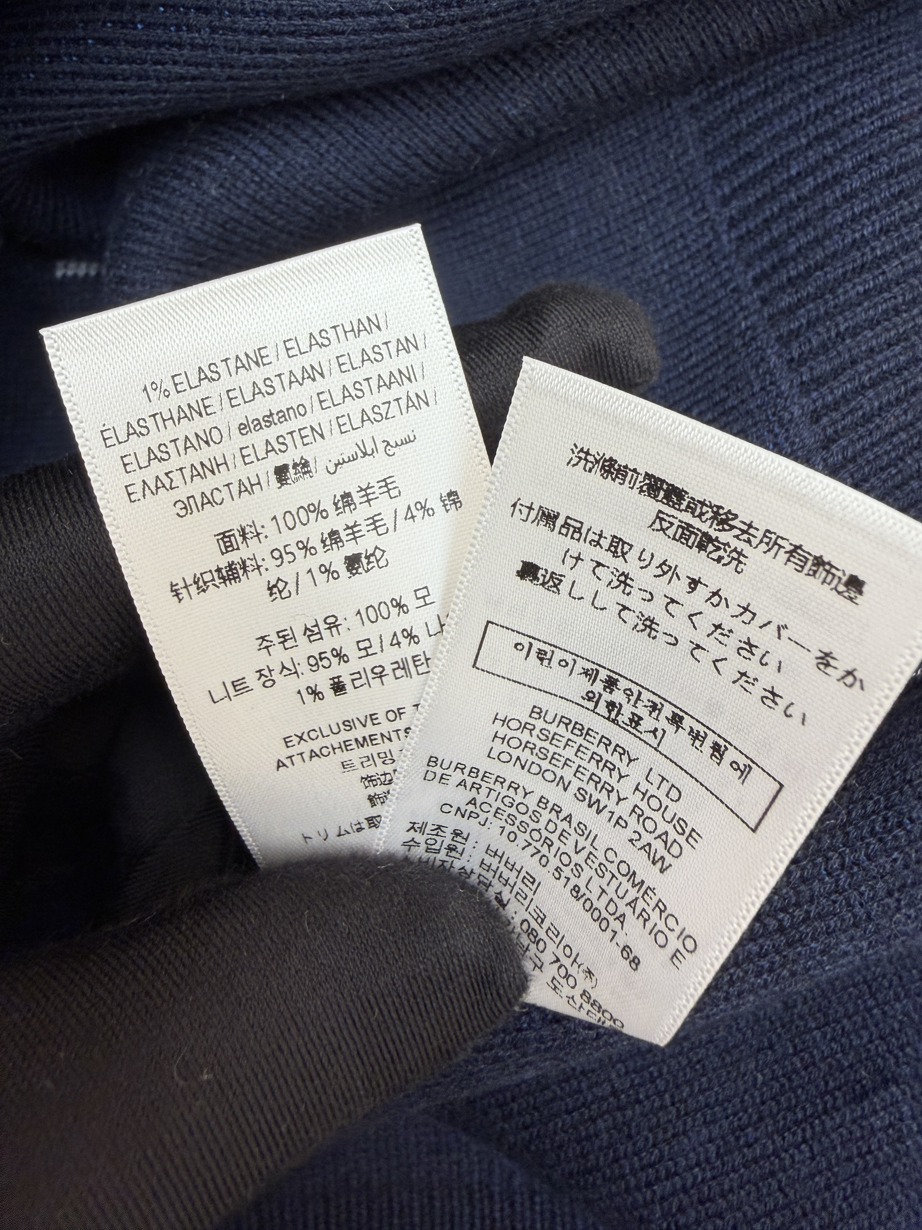 Burberry 巴宝莉 战马双面两穿羊绒格纹针织拉链连帽外套 夹克 针织衫 长袖 秋冬 蓝色 C0