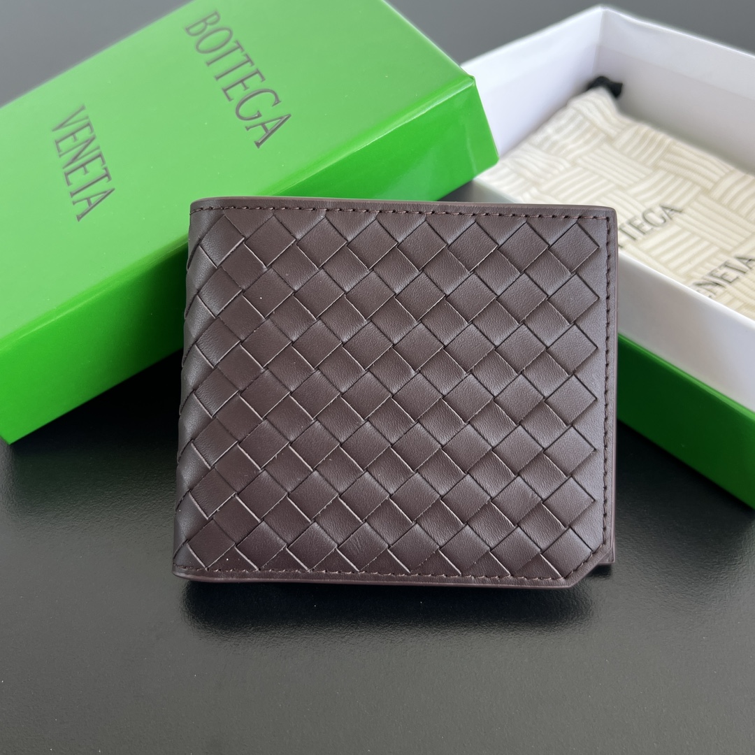 BV 葆蝶零钱袋 Bottega Veneta -Intrecciato Bi-fold wallet – Cowhide 钱包短夹 酒红-B0-805654