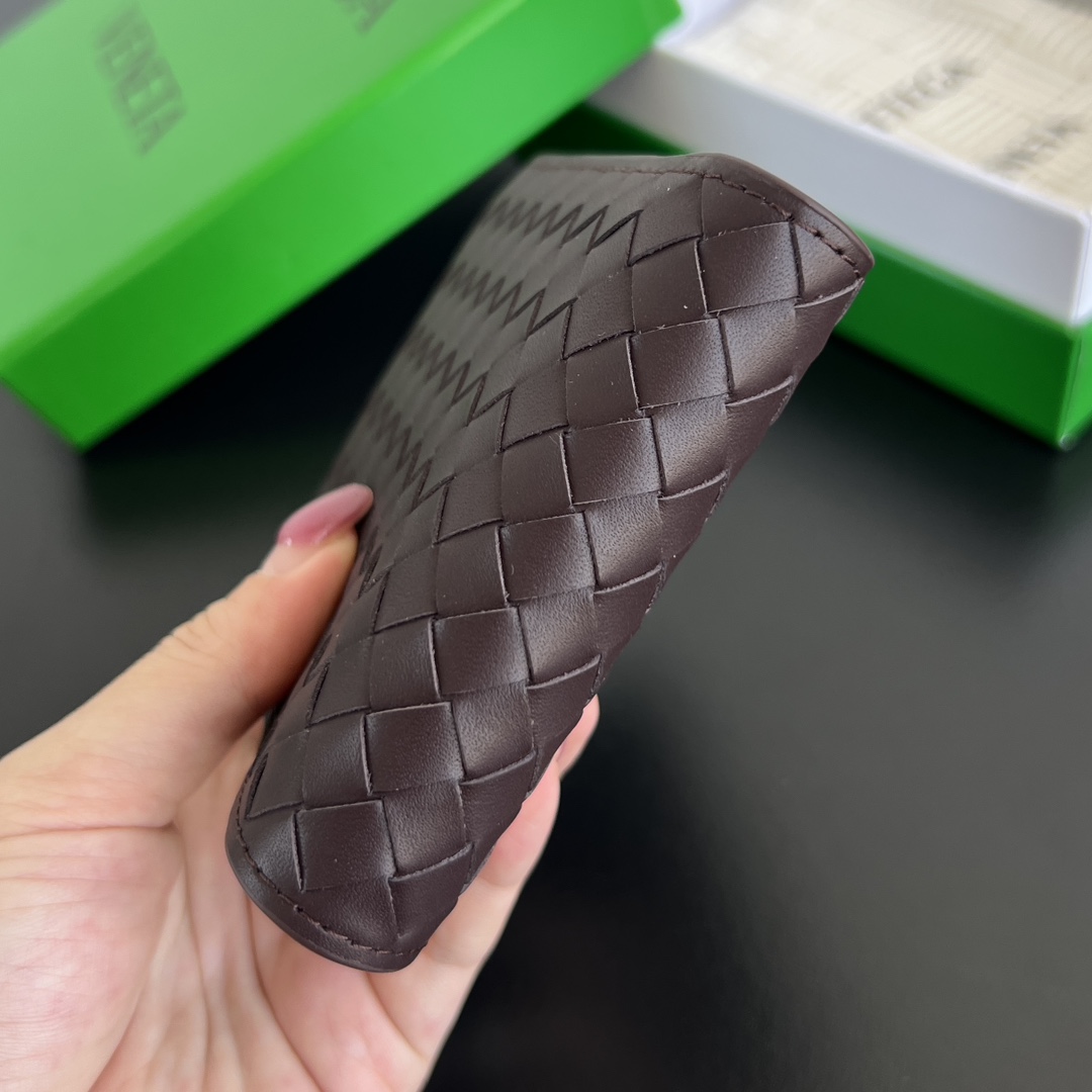 BV 葆蝶零钱袋 Bottega Veneta -Intrecciato Bi-fold wallet – Cowhide 钱包短夹 酒红-B0-805654