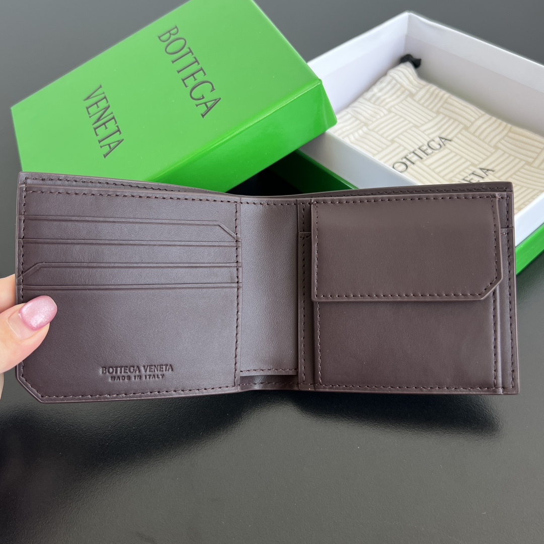 BV 葆蝶零钱袋 Bottega Veneta -Intrecciato Bi-fold wallet – Cowhide 钱包短夹 酒红-B0-805654