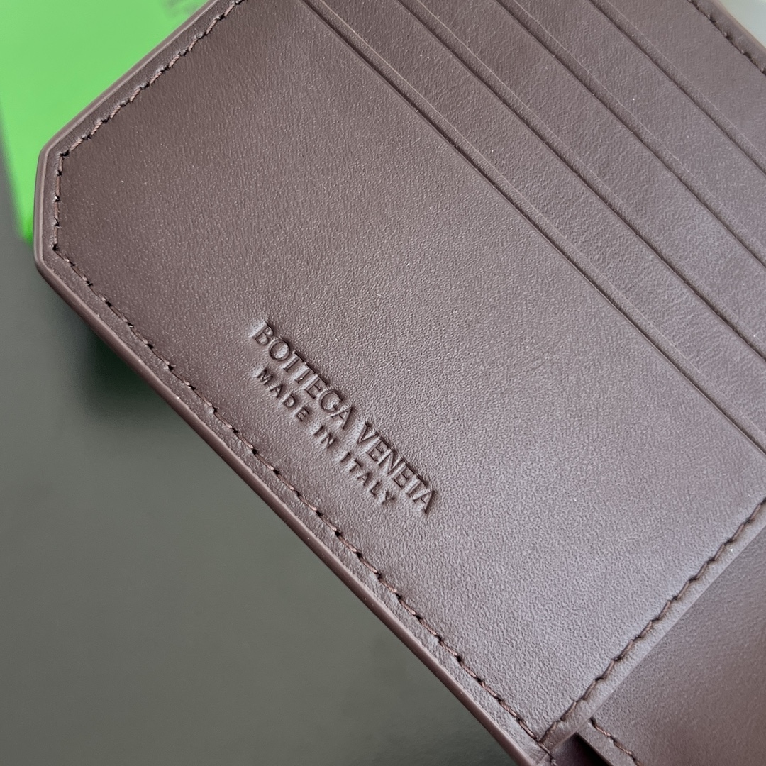BV 葆蝶零钱袋 Bottega Veneta -Intrecciato Bi-fold wallet – Cowhide 钱包短夹 酒红-B0-805654
