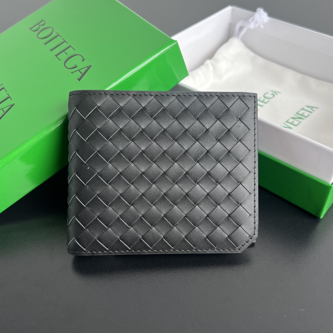 BV 葆蝶零钱袋 Bottega Veneta -Intrecciato Bi-fold wallet – Cowhide 钱包短夹 黑色-B0-805654