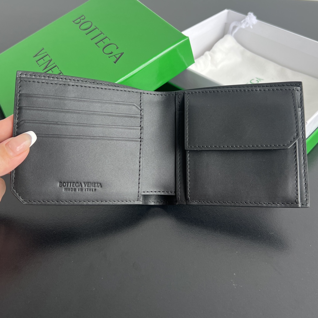 BV 葆蝶零钱袋 Bottega Veneta -Intrecciato Bi-fold wallet – Cowhide 钱包短夹 黑色-B0-805654