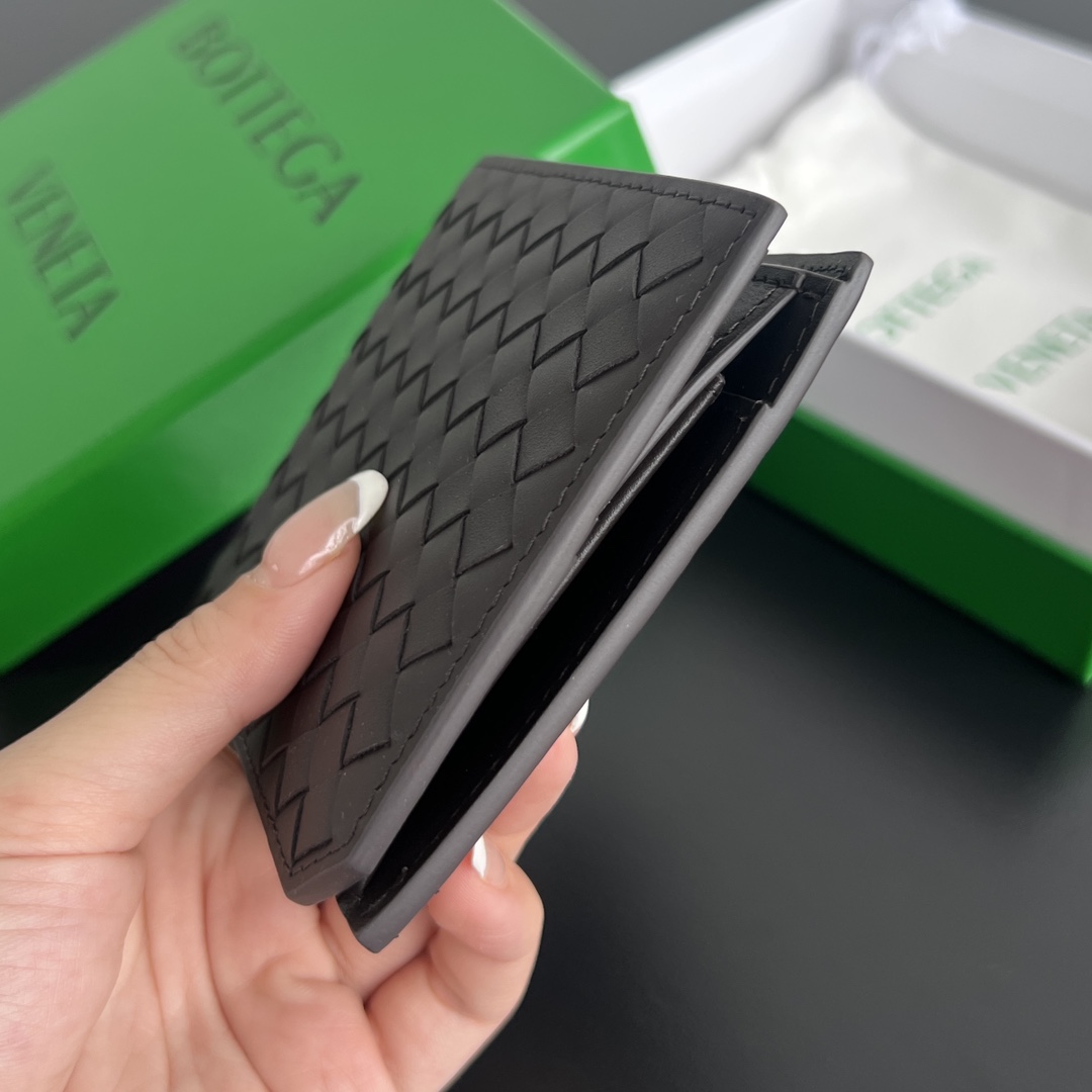 BV 葆蝶零钱袋 Bottega Veneta -Intrecciato Bi-fold wallet – Cowhide 钱包短夹 酒红-B0-805654