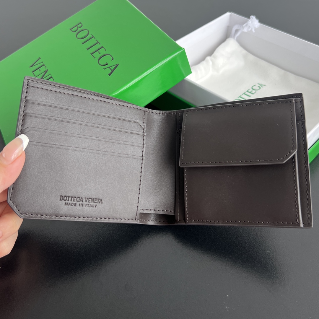 BV 葆蝶零钱袋 Bottega Veneta -Intrecciato Bi-fold wallet – Cowhide 钱包短夹 酒红-B0-805654