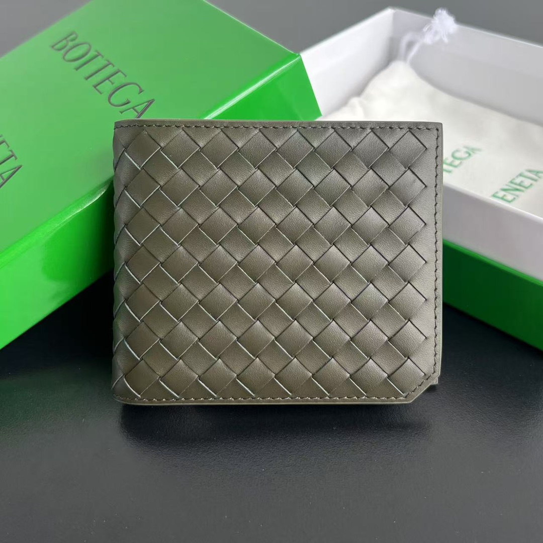 BV 葆蝶零钱袋 Bottega Veneta -Intrecciato Bi-fold wallet – Cowhide 钱包短夹 灰色-B0-805654