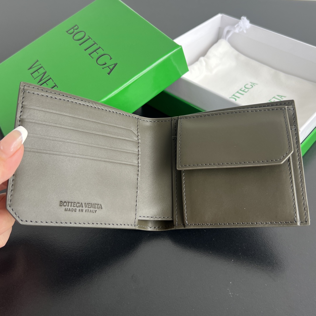 BV 葆蝶零钱袋 Bottega Veneta -Intrecciato Bi-fold wallet – Cowhide 钱包短夹 灰色-B0-805654