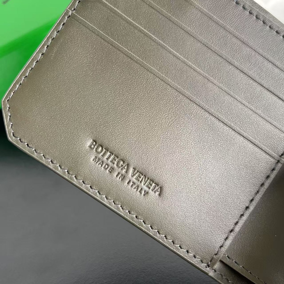 BV 葆蝶零钱袋 Bottega Veneta -Intrecciato Bi-fold wallet – Cowhide 钱包短夹 灰色-B0-805654