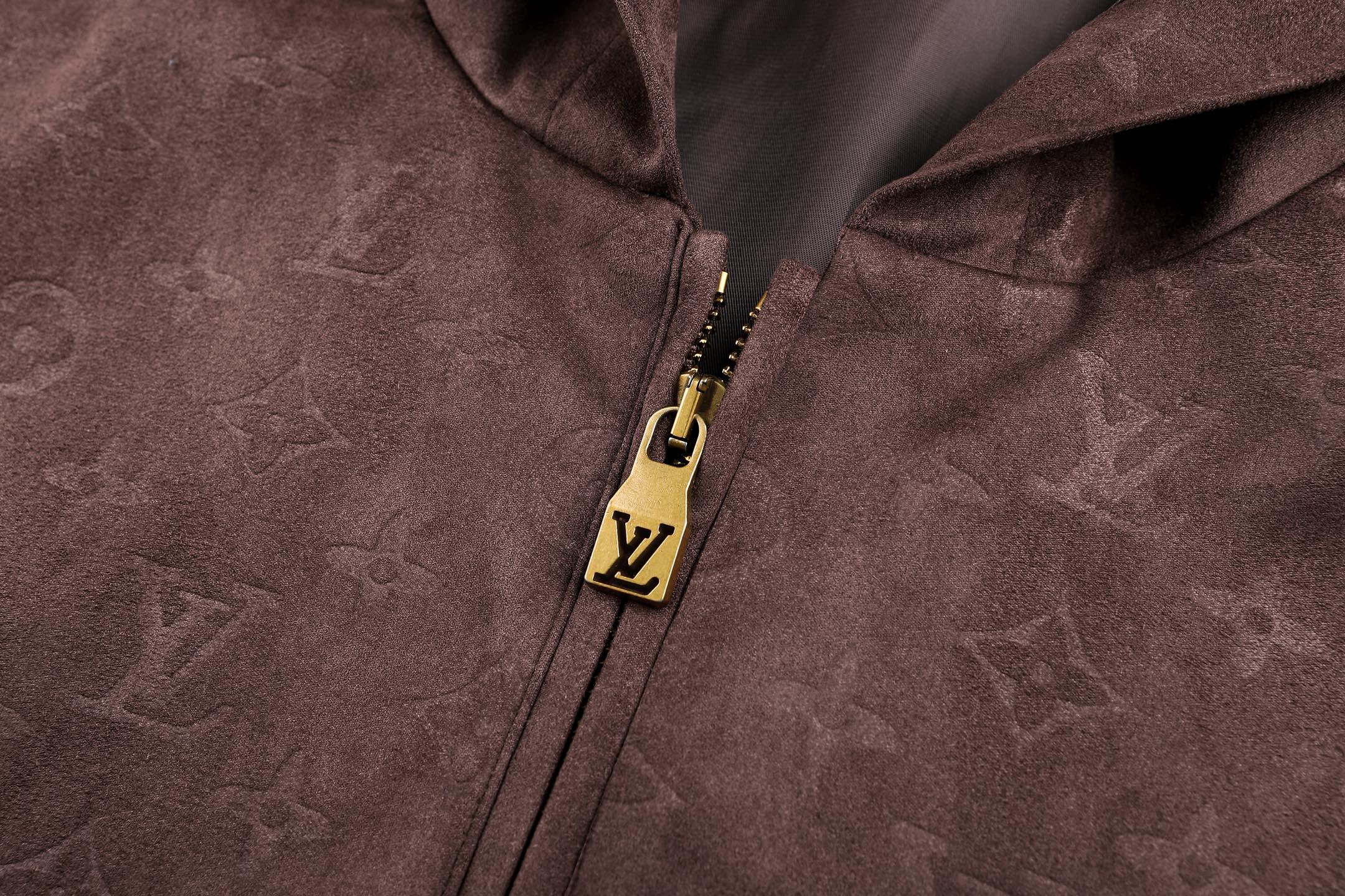 LOUIS VUITTON 路易威登 满印压花绒面皮革拉链连帽卫衣 连帽衫 长袖 外套 夹克 C0 