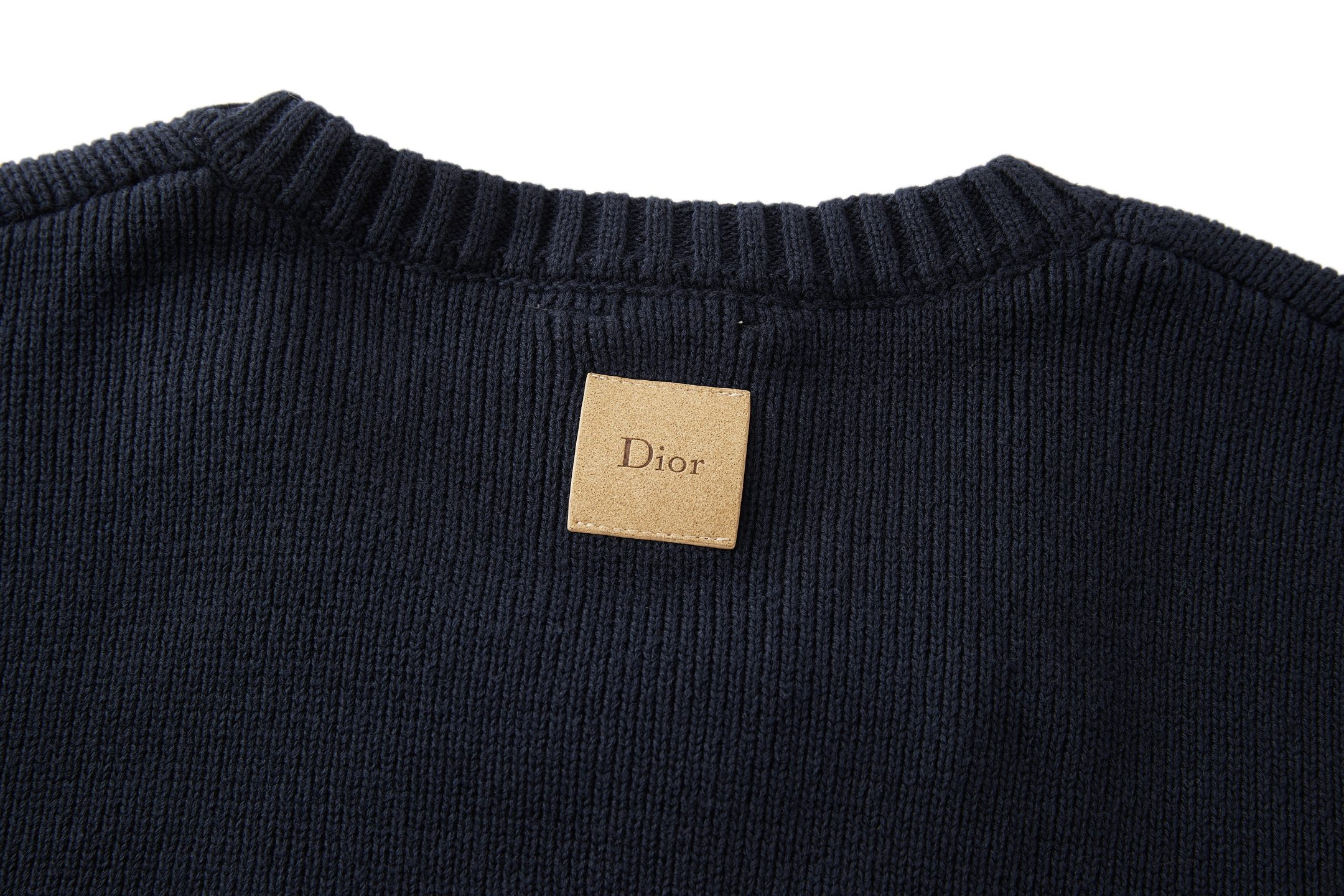 DIOR 迪奥 纯色皮标圆领针织毛衣 针织衫 外套 秋冬 长袖 蓝色 B0