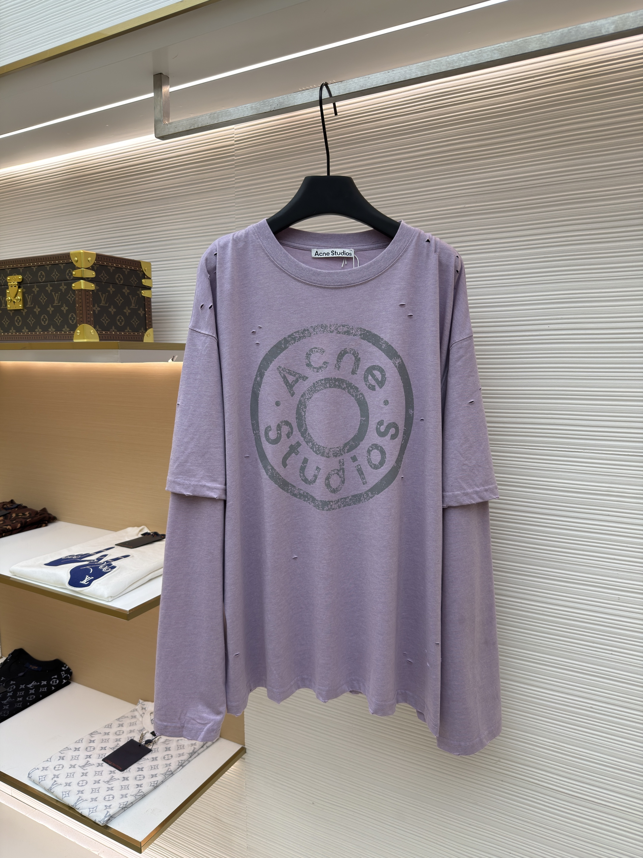 Acne Studios 纽扣徽标印花假两件圆领T恤 打底衫 长袖 紫色 蓝色 A5 CL0431-833