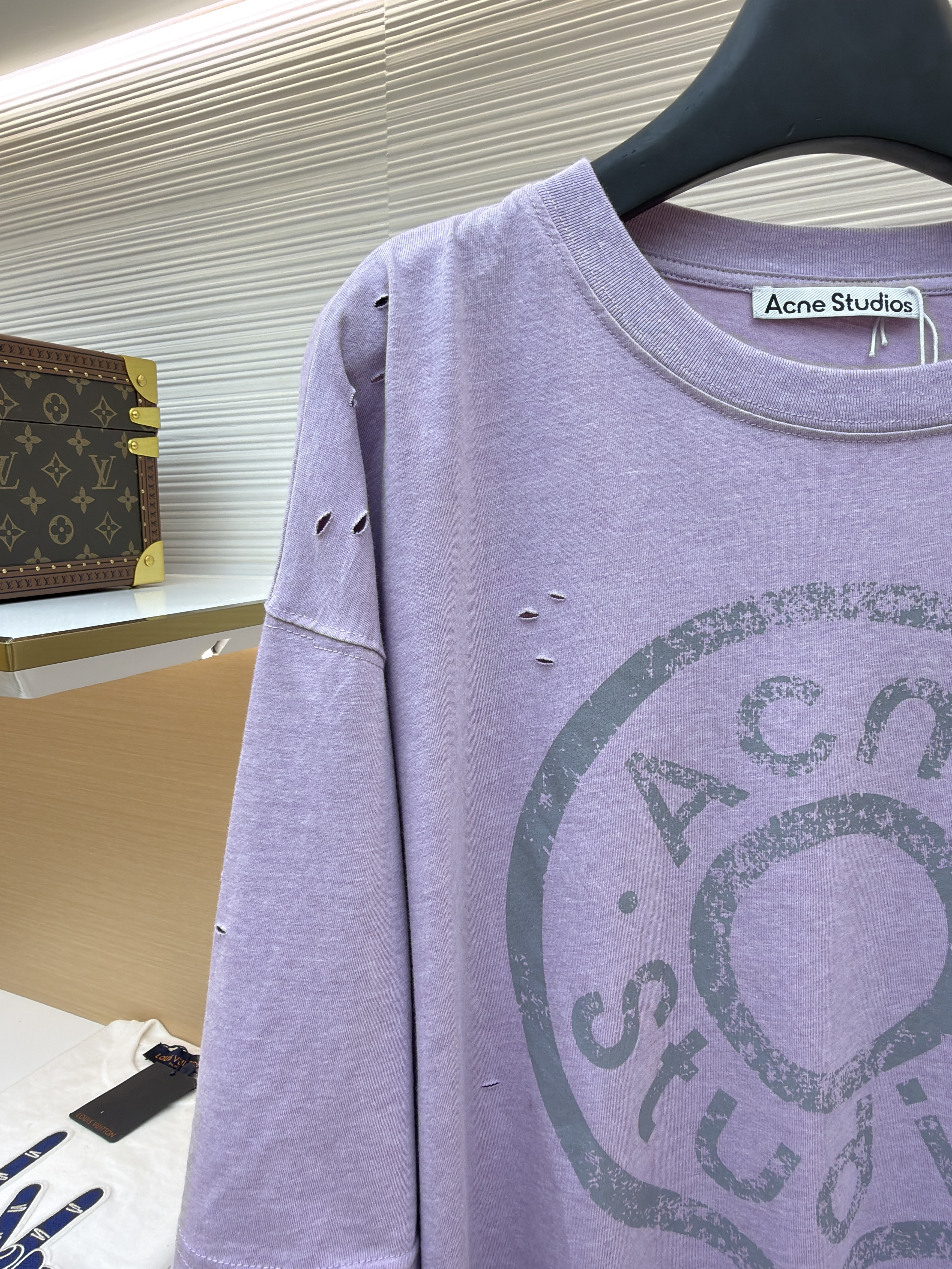 Acne Studios 纽扣徽标印花假两件圆领T恤 打底衫 长袖 紫色 蓝色 A5 CL0431-833
