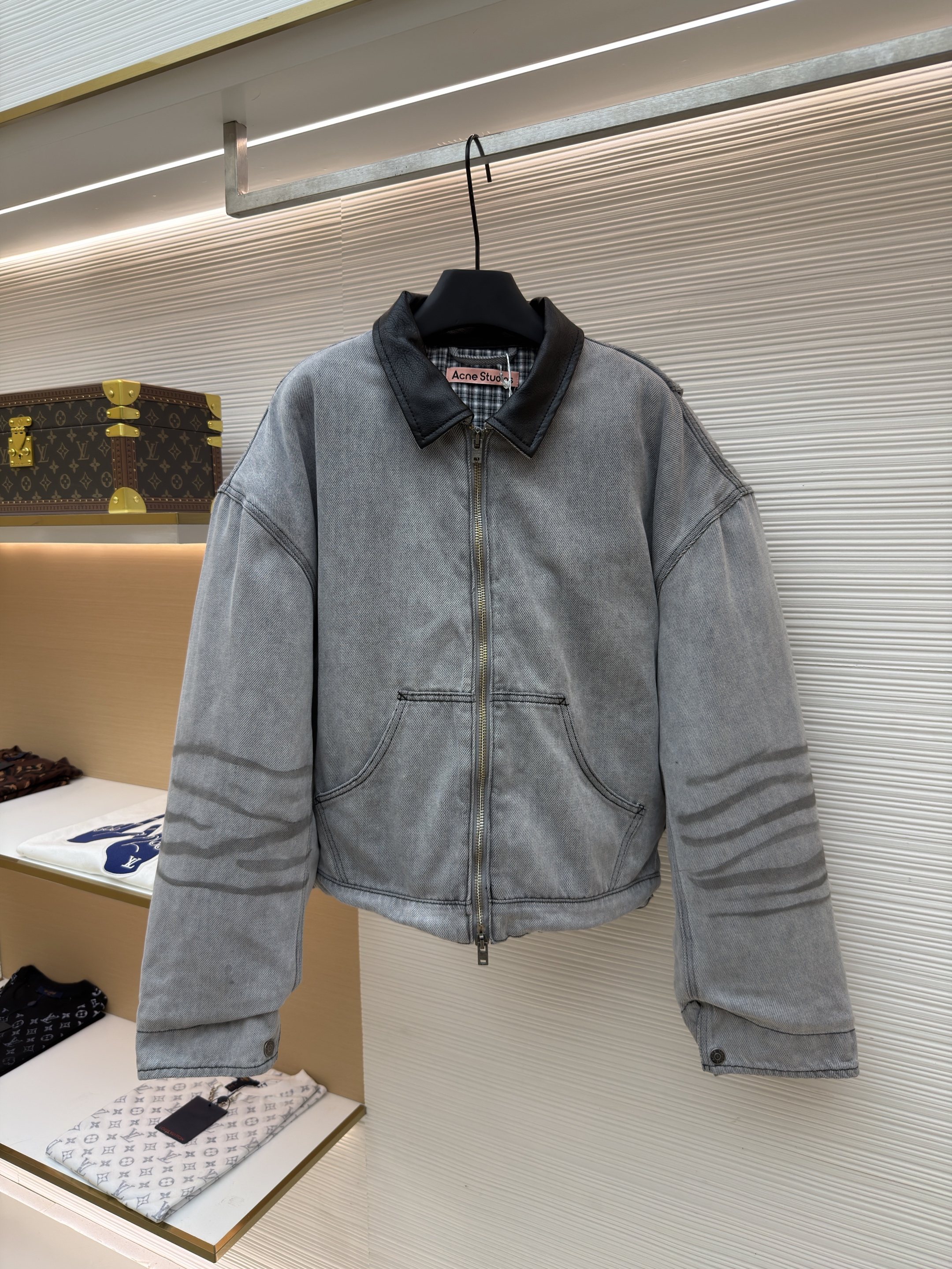 Acne Studios 做旧皮革牛仔棉服 牛仔外套 夹克 外套 长袖 保暖 灰色 C5