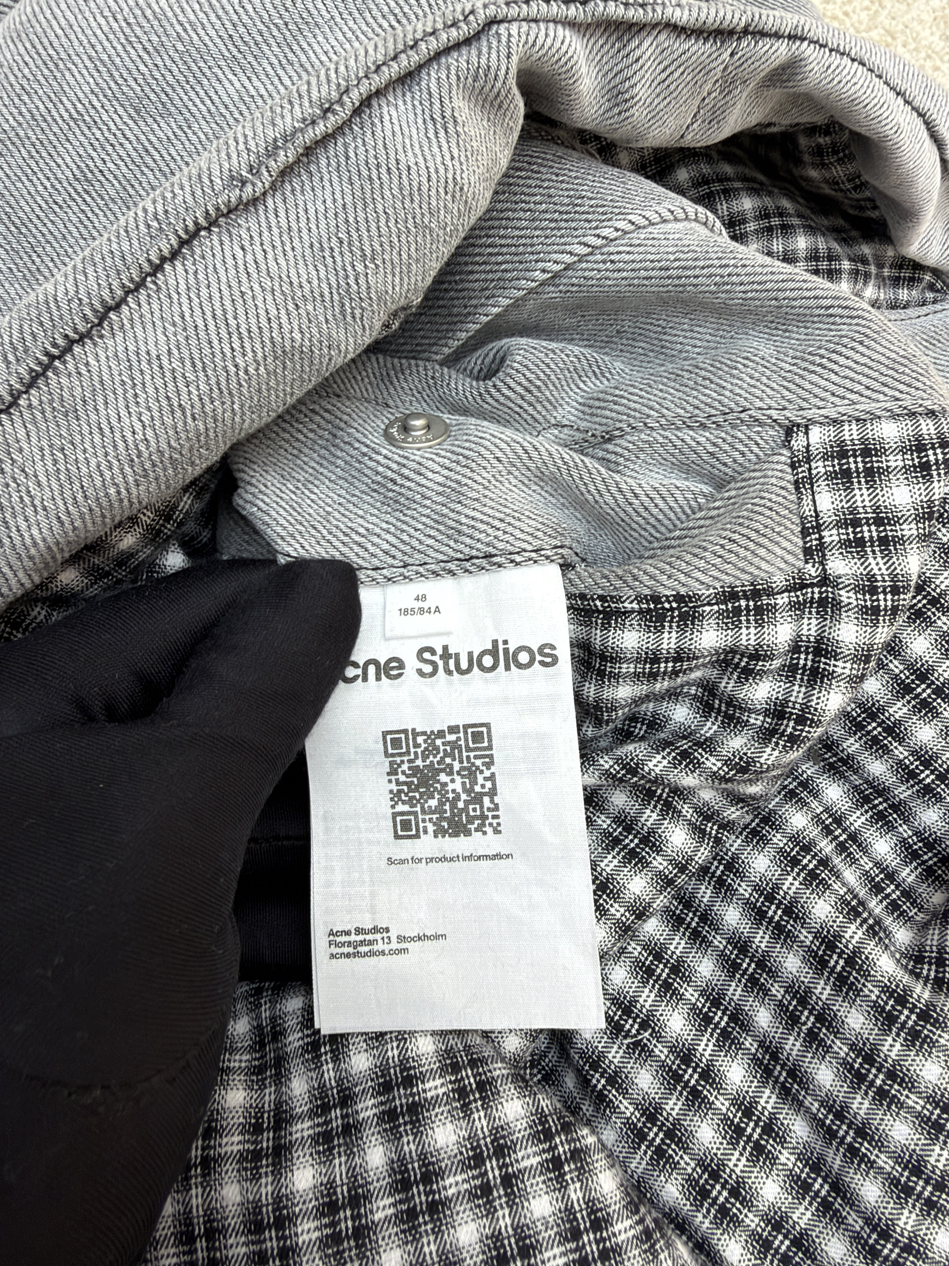 Acne Studios 做旧皮革牛仔棉服 牛仔外套 夹克 外套 长袖 保暖 灰色 C5