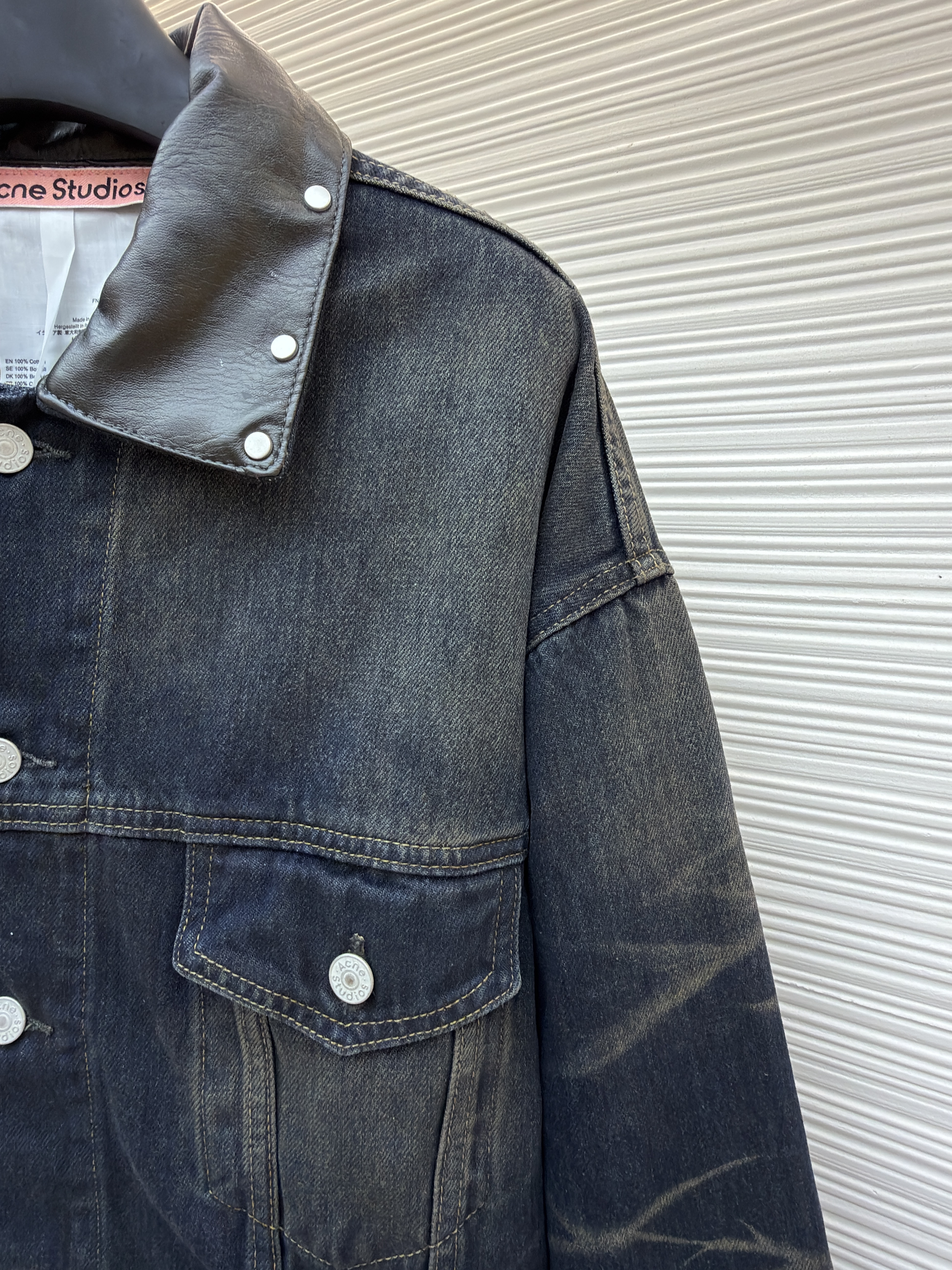 Acne Studios 刺绣字母徽标皮领水洗牛仔外套 牛仔衣 夹克 长袖 深蓝色 C0 C90174-838