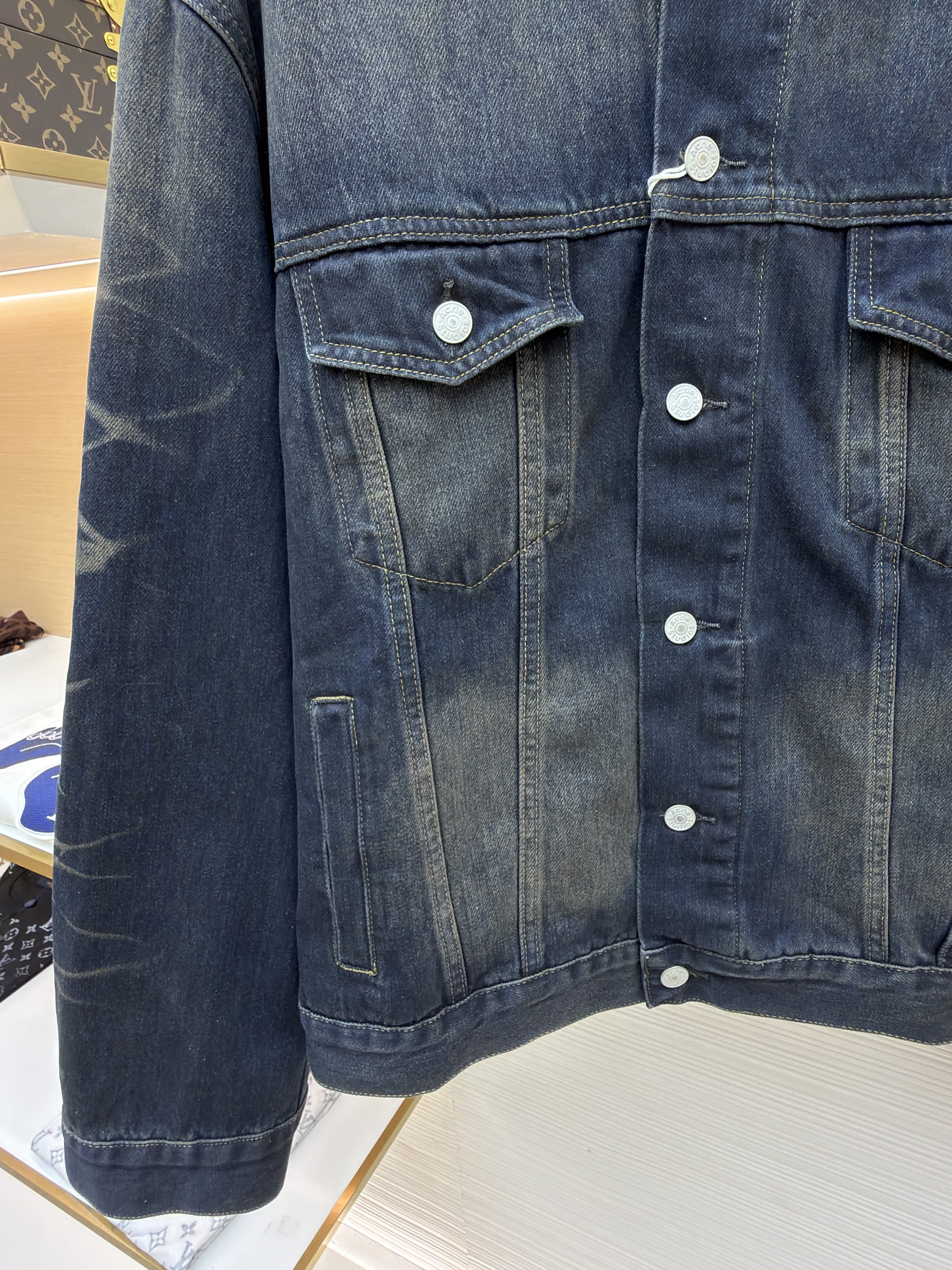 Acne Studios 刺绣字母徽标皮领水洗牛仔外套 牛仔衣 夹克 长袖 深蓝色 C0 C90174-838