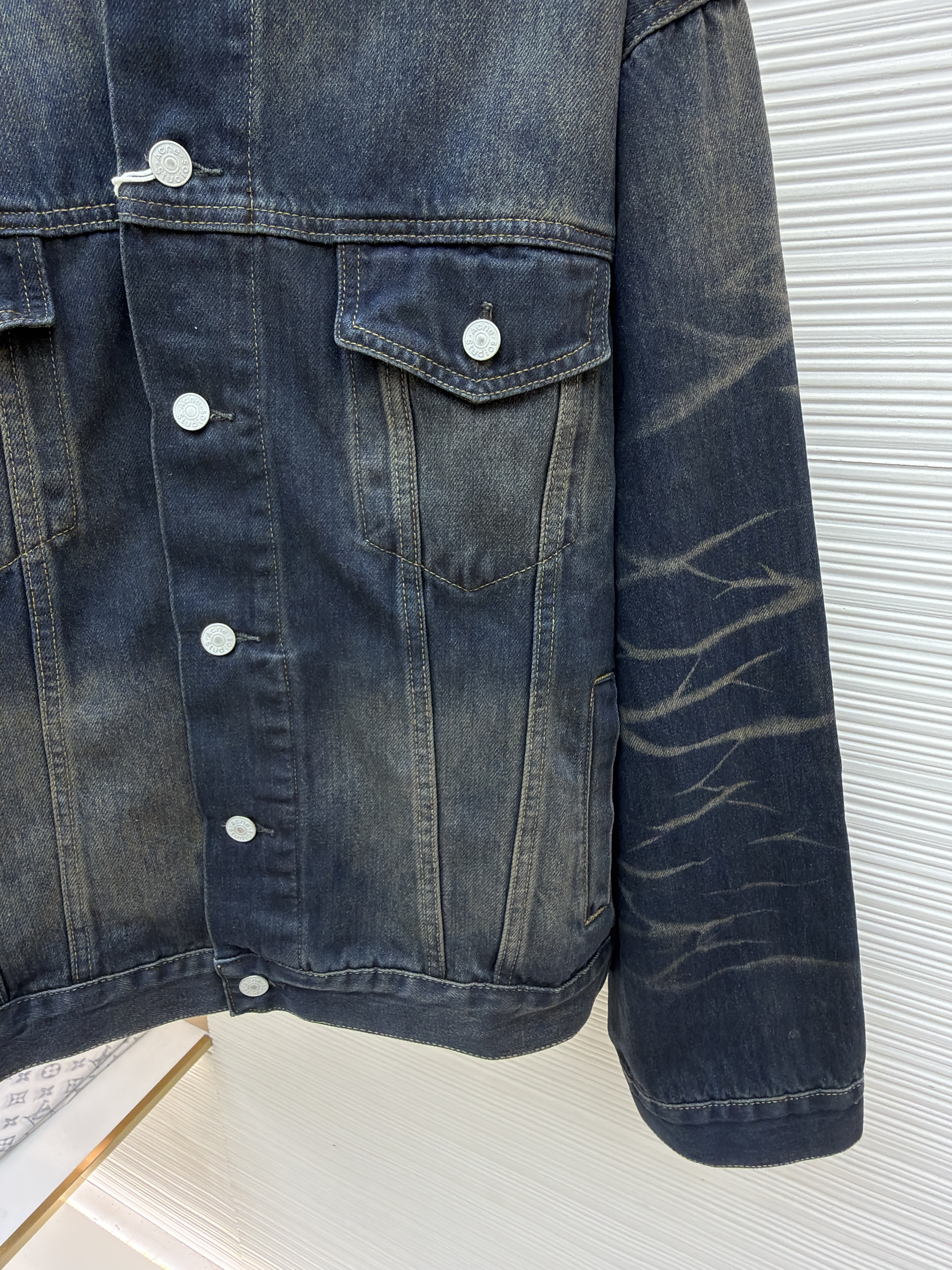 Acne Studios 刺绣字母徽标皮领水洗牛仔外套 牛仔衣 夹克 长袖 深蓝色 C0 C90174-838