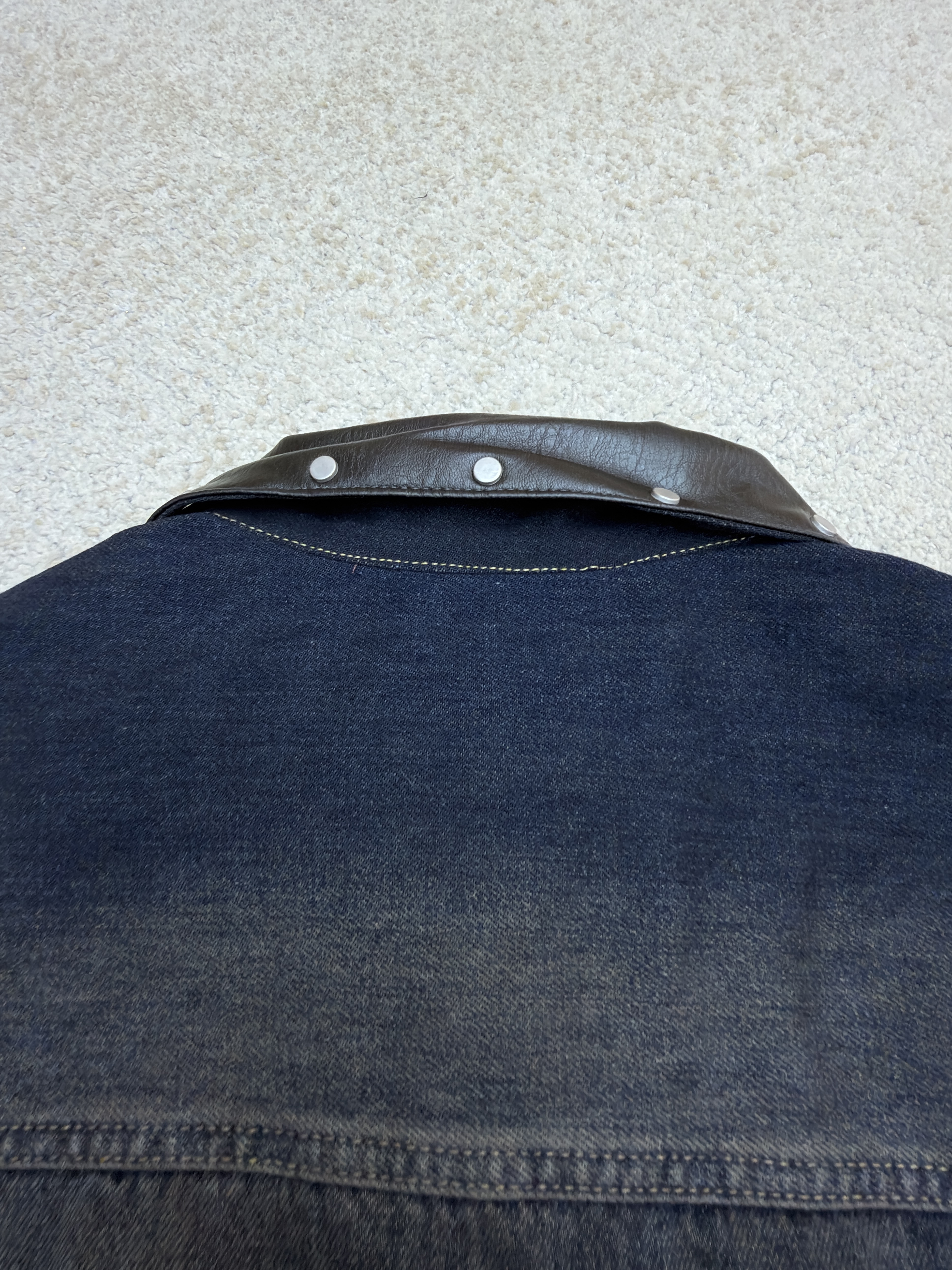Acne Studios 刺绣字母徽标皮领水洗牛仔外套 牛仔衣 夹克 长袖 深蓝色 C0 C90174-838