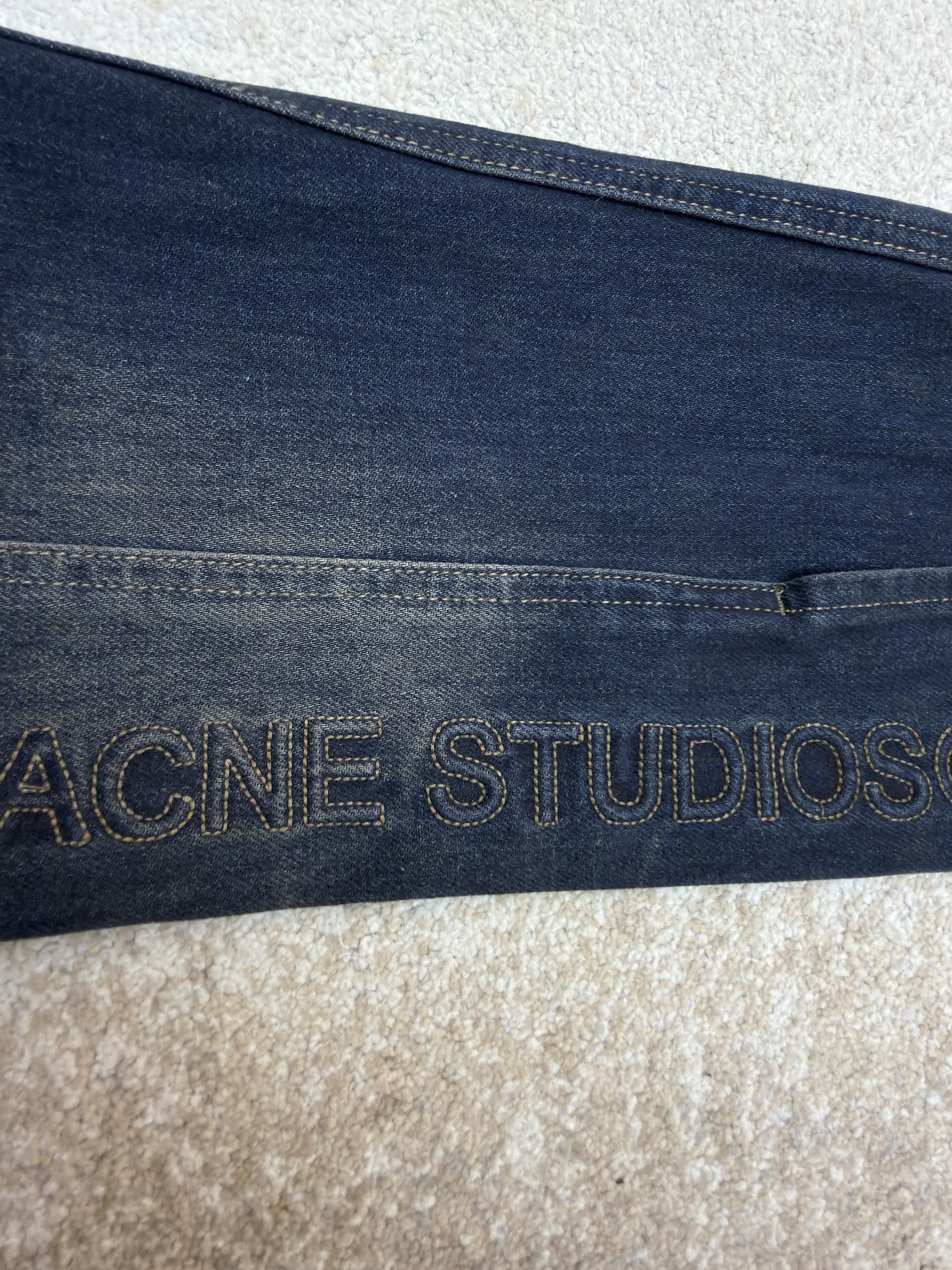 Acne Studios 刺绣字母徽标皮领水洗牛仔外套 牛仔衣 夹克 长袖 深蓝色 C0 C90174-838