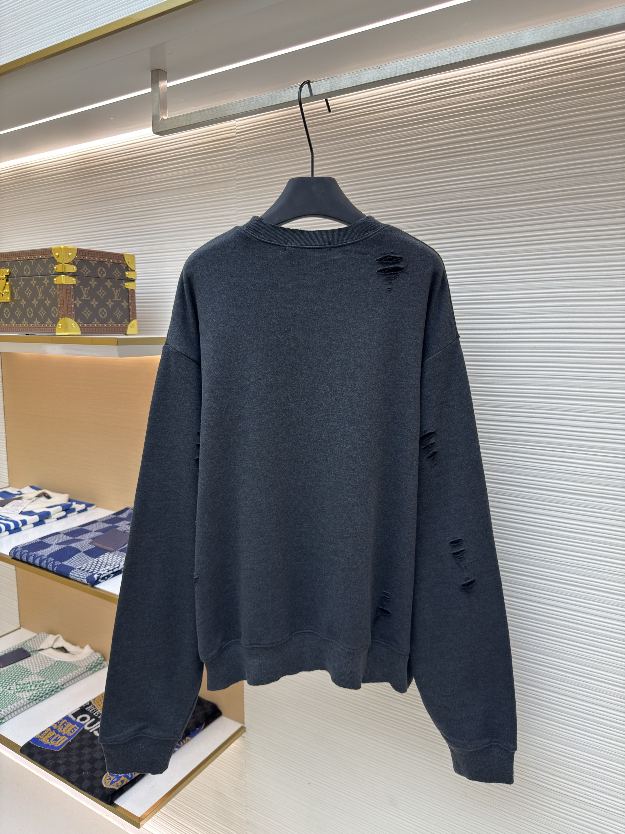 Acne Studios 破洞做旧徽标圆领卫衣 运动衫 外套 长袖 黑灰色 灰绿色 B0
