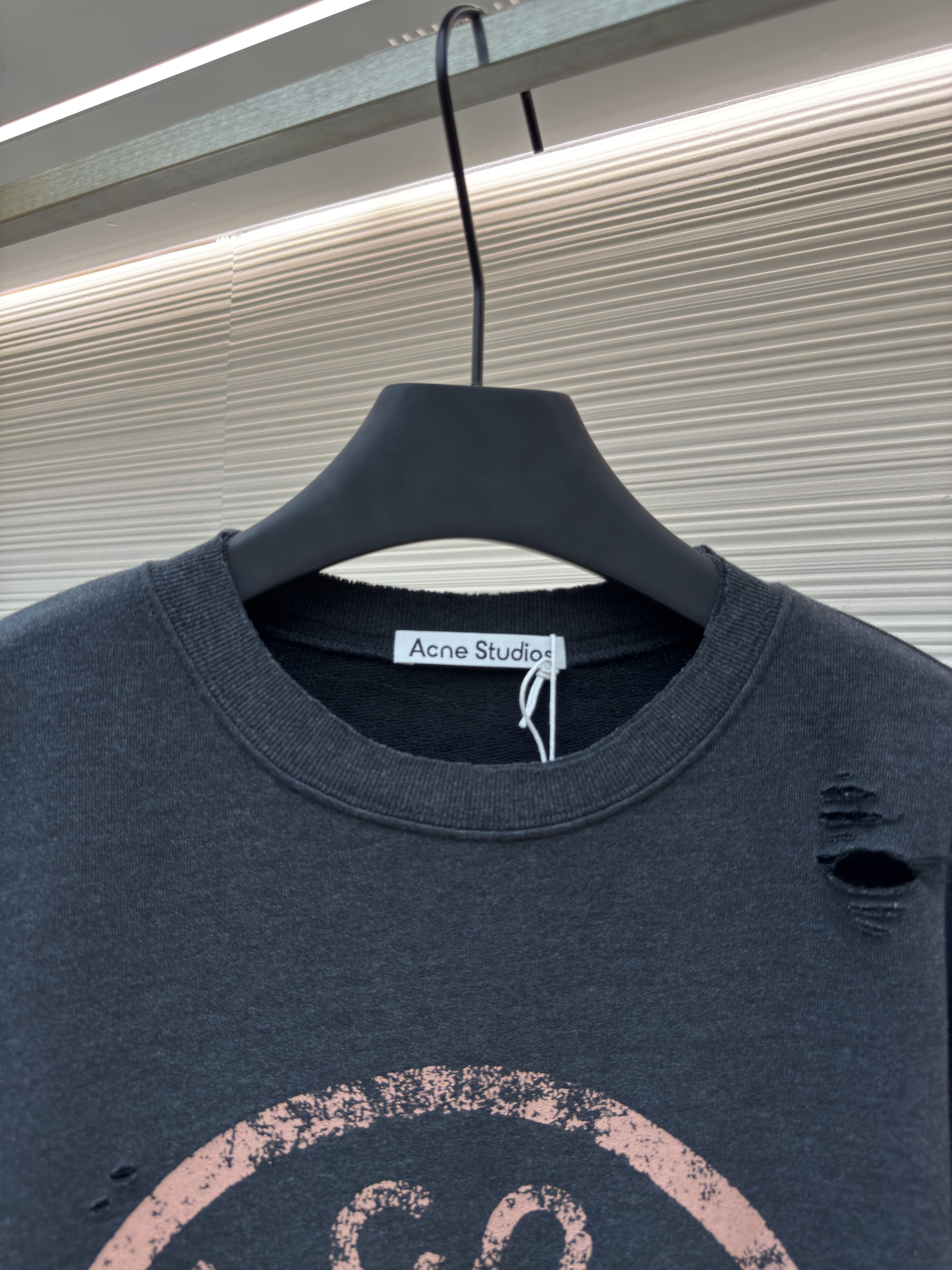 Acne Studios 破洞做旧徽标圆领卫衣 运动衫 外套 长袖 黑灰色 灰绿色 B0