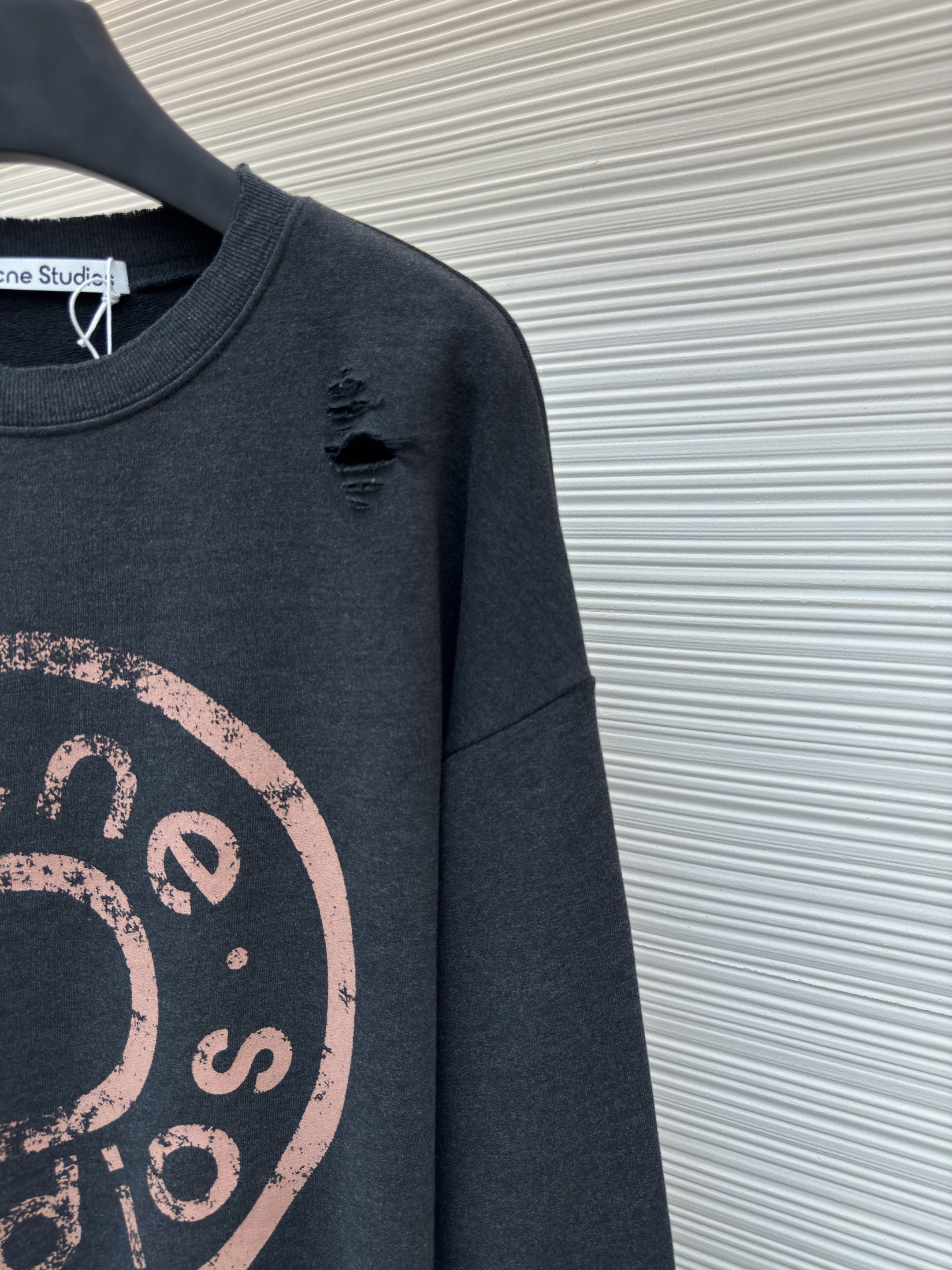 Acne Studios 破洞做旧徽标圆领卫衣 运动衫 外套 长袖 黑灰色 灰绿色 B0