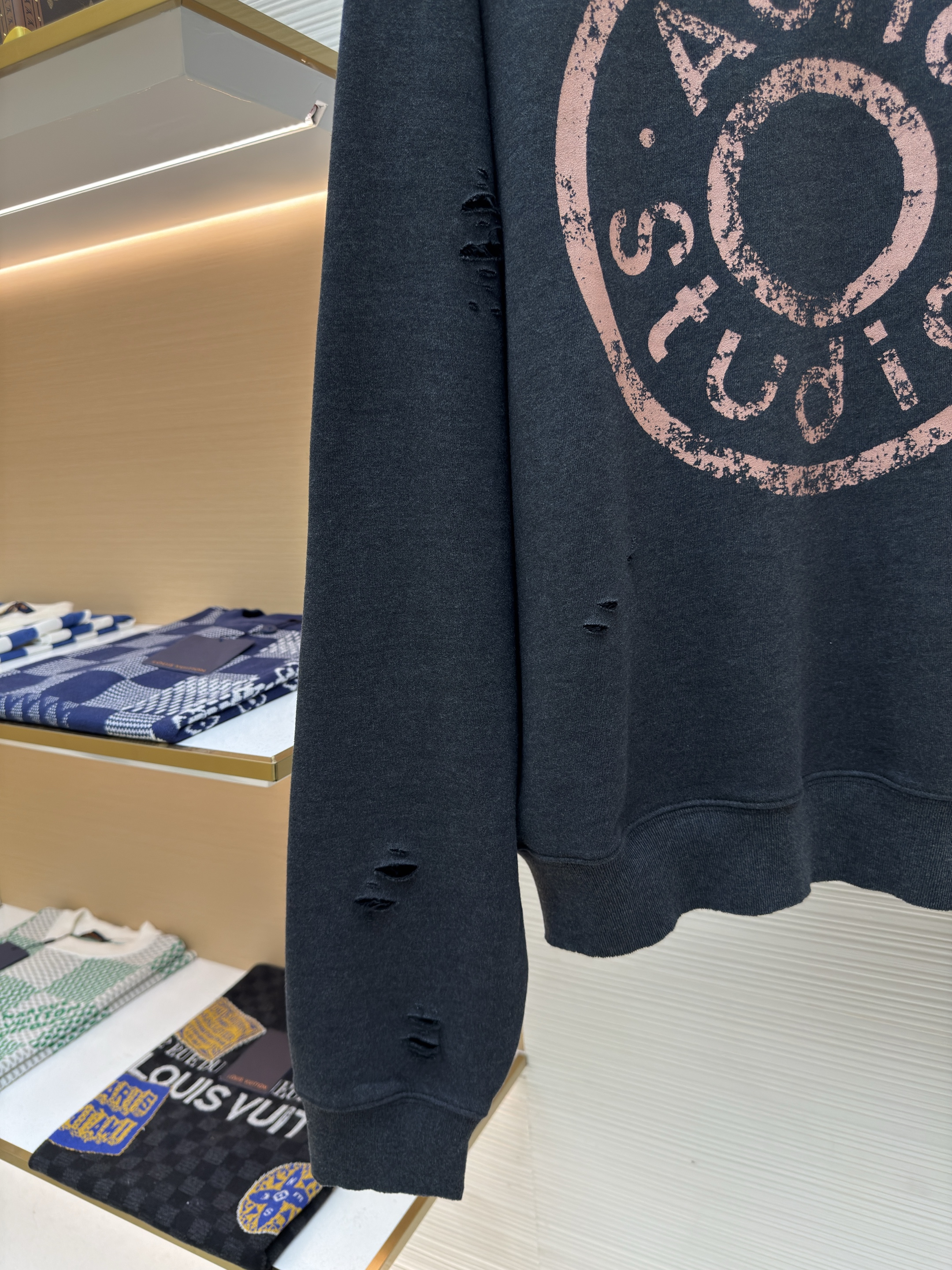 Acne Studios 破洞做旧徽标圆领卫衣 运动衫 外套 长袖 黑灰色 灰绿色 B0