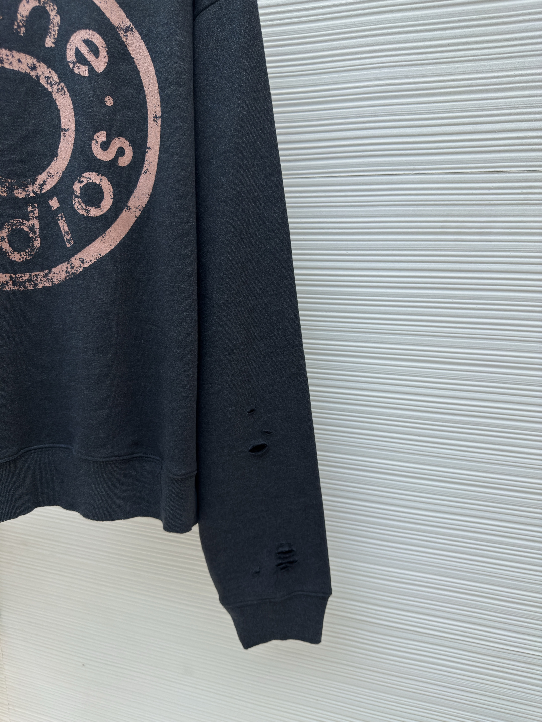 Acne Studios 破洞做旧徽标圆领卫衣 运动衫 外套 长袖 黑灰色 灰绿色 B0