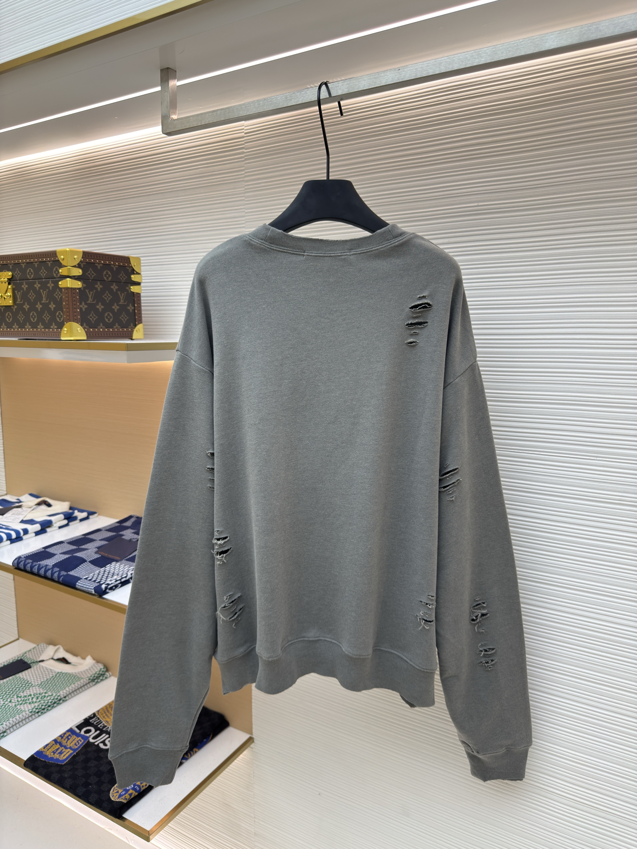 Acne Studios 破洞做旧徽标圆领卫衣 运动衫 外套 长袖 黑灰色 灰绿色 B0