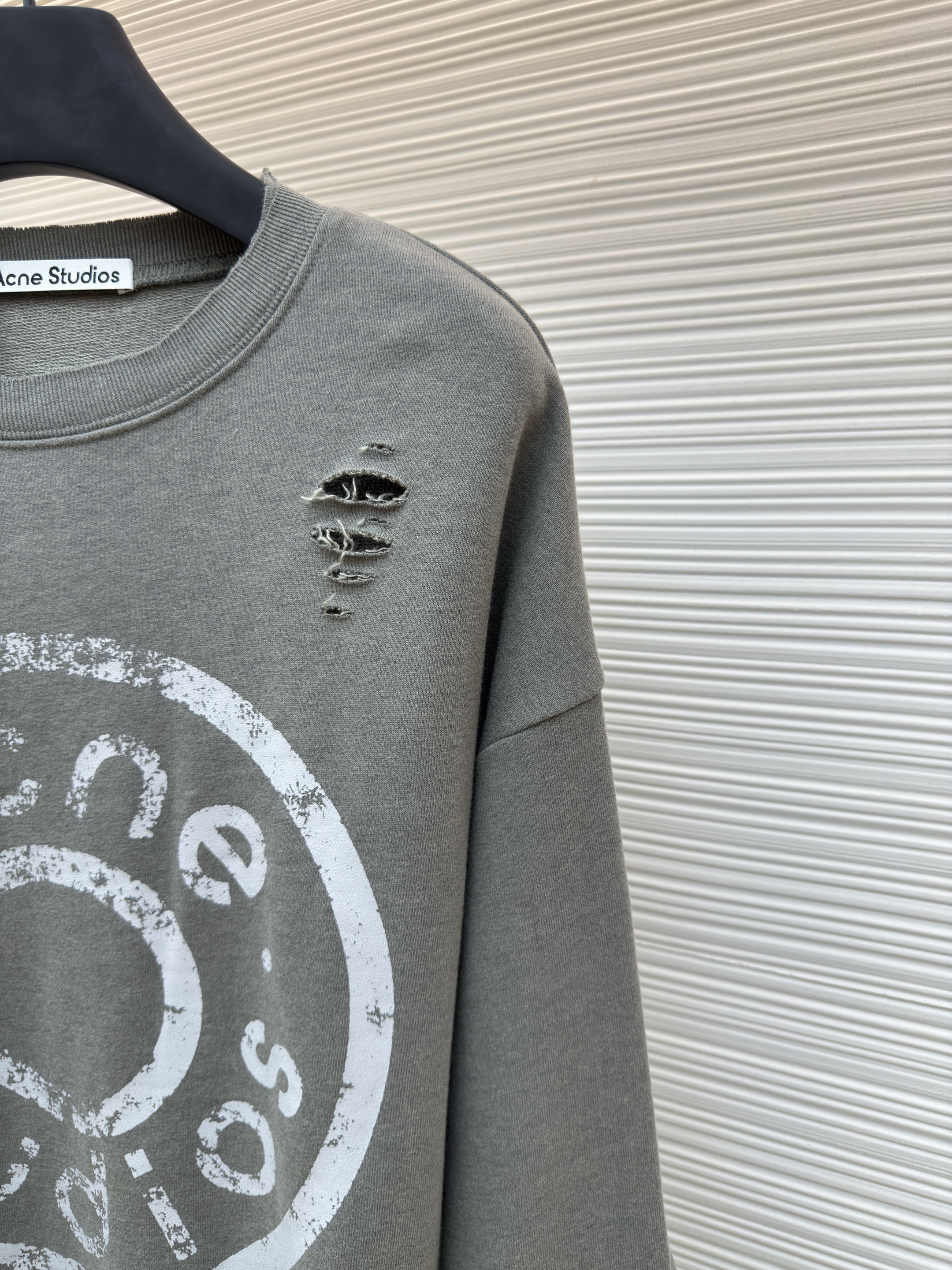 Acne Studios 破洞做旧徽标圆领卫衣 运动衫 外套 长袖 黑灰色 灰绿色 B0