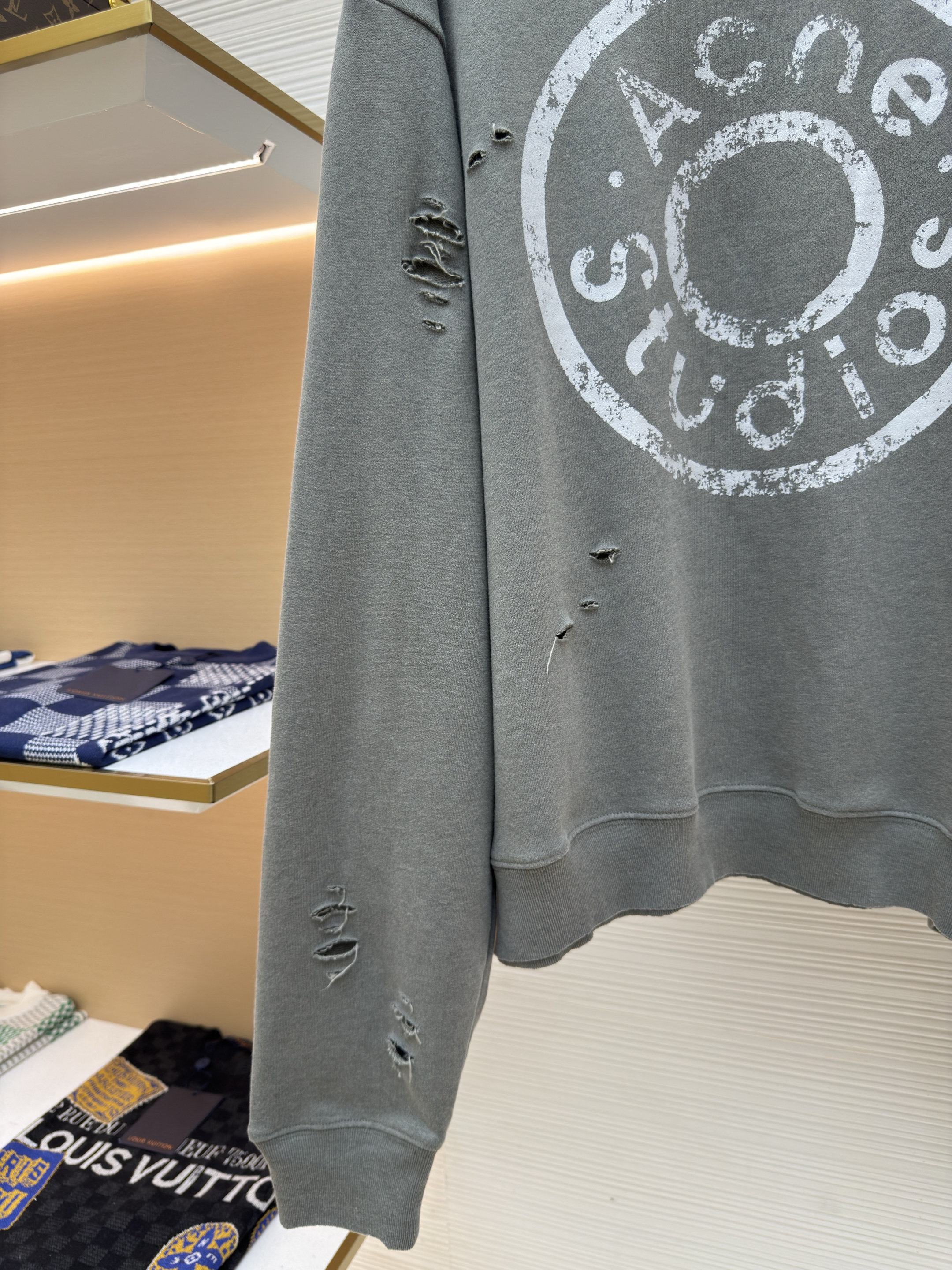 Acne Studios 破洞做旧徽标圆领卫衣 运动衫 外套 长袖 黑灰色 灰绿色 B0