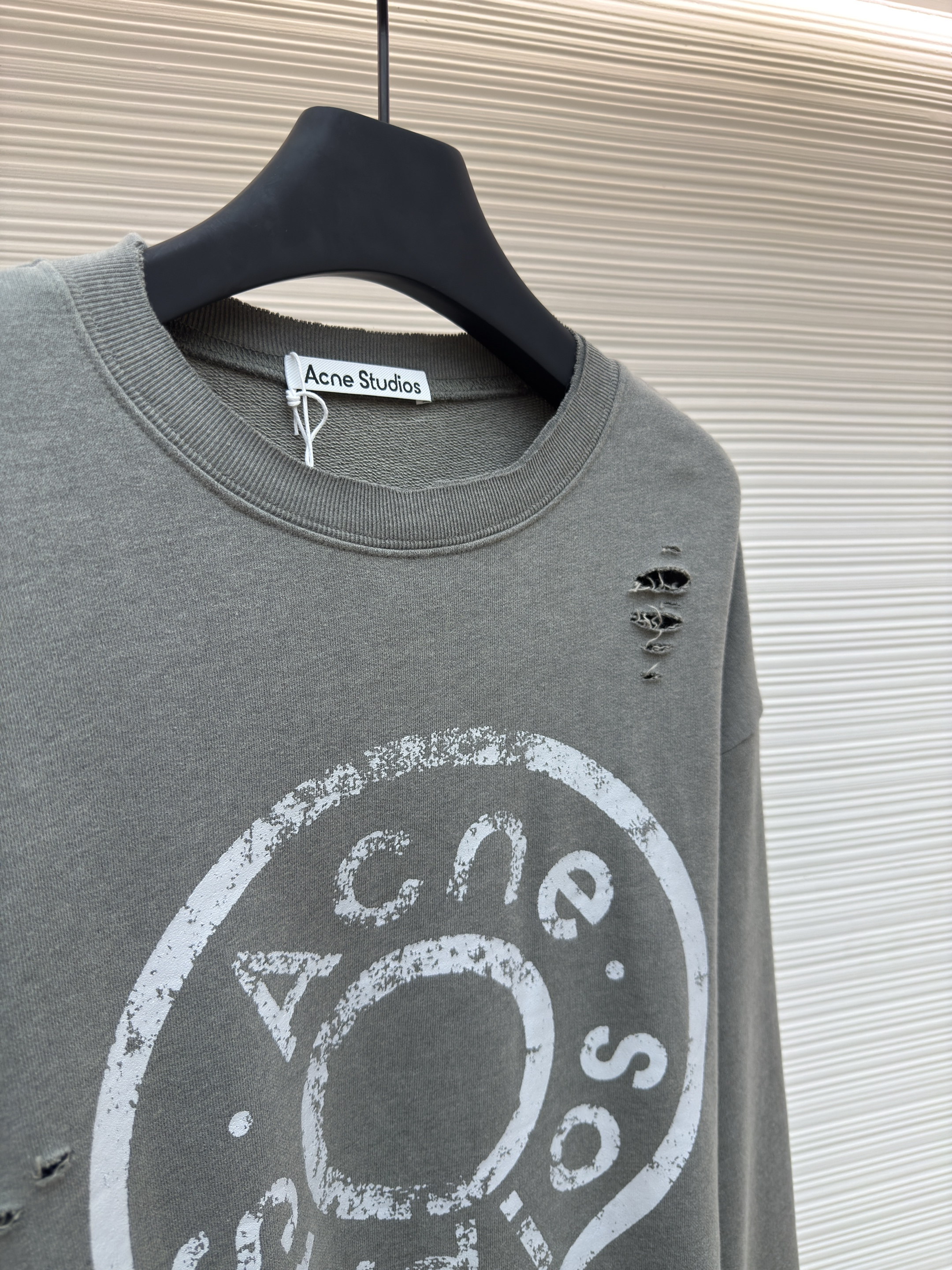 Acne Studios 破洞做旧徽标圆领卫衣 运动衫 外套 长袖 黑灰色 灰绿色 B0