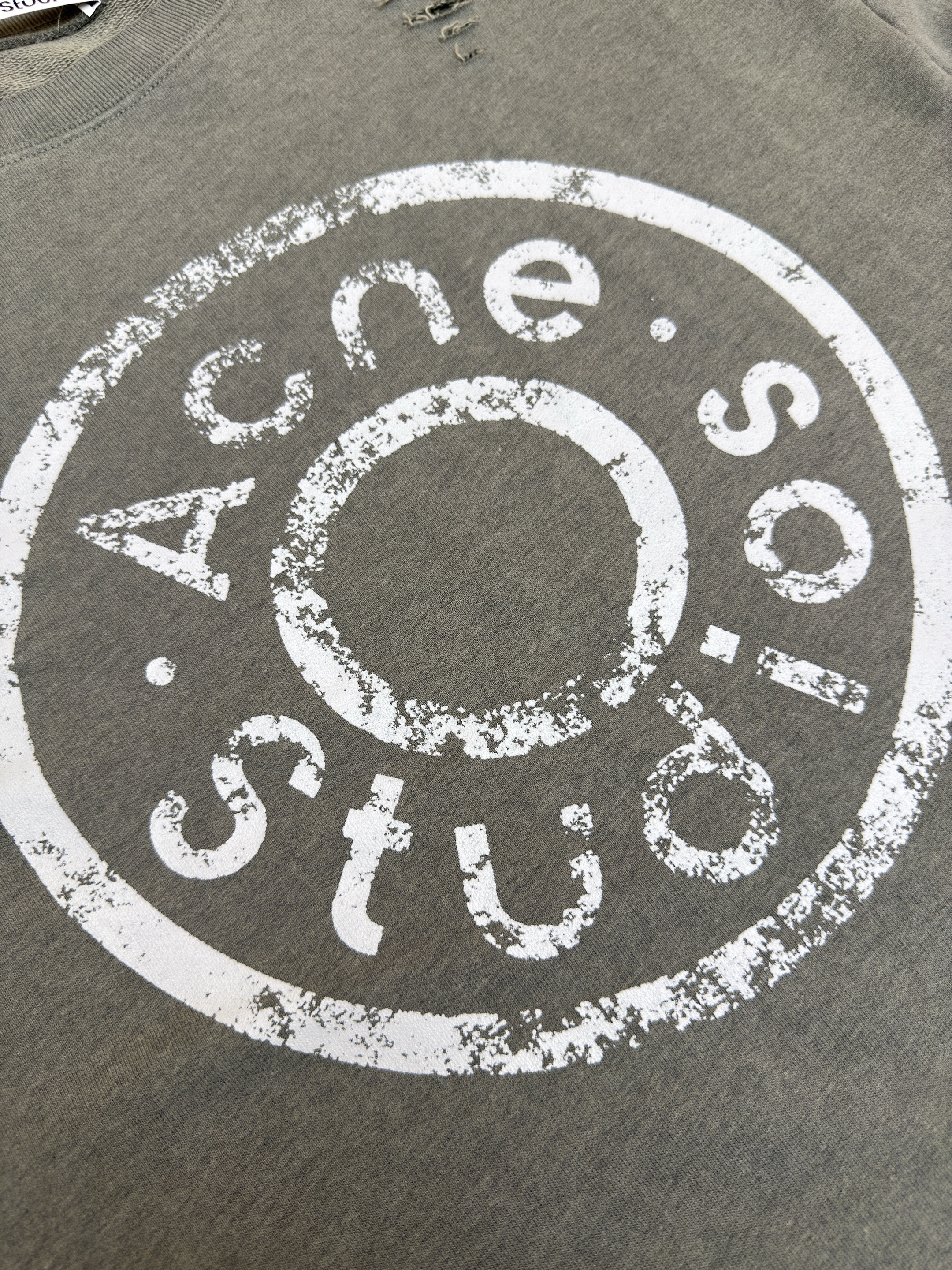 Acne Studios 破洞做旧徽标圆领卫衣 运动衫 外套 长袖 黑灰色 灰绿色 B0