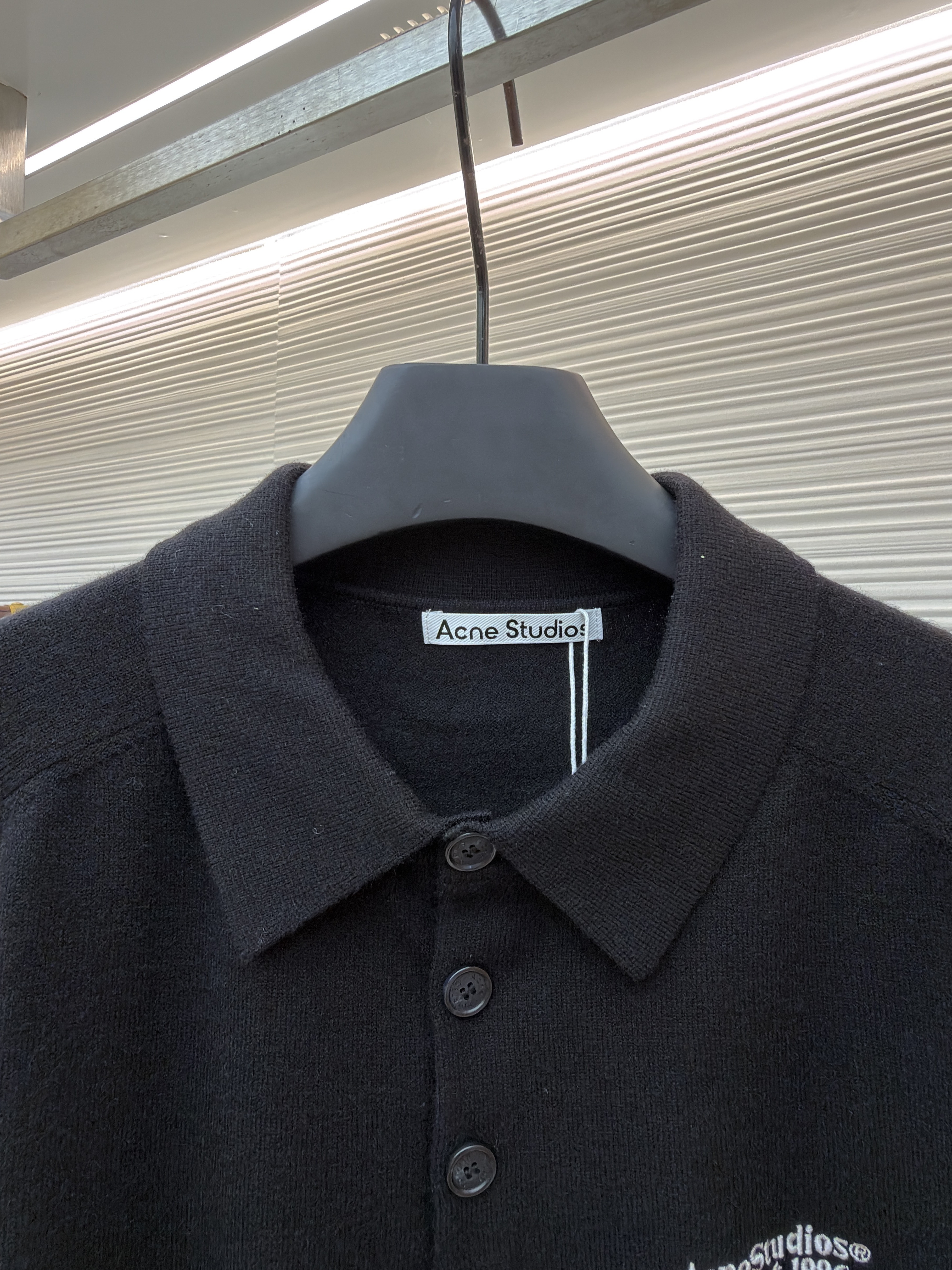 Acne Studios 徽标刺绣针织Polo衫 毛衣 针织衫 长袖 灰色 黑色 A7