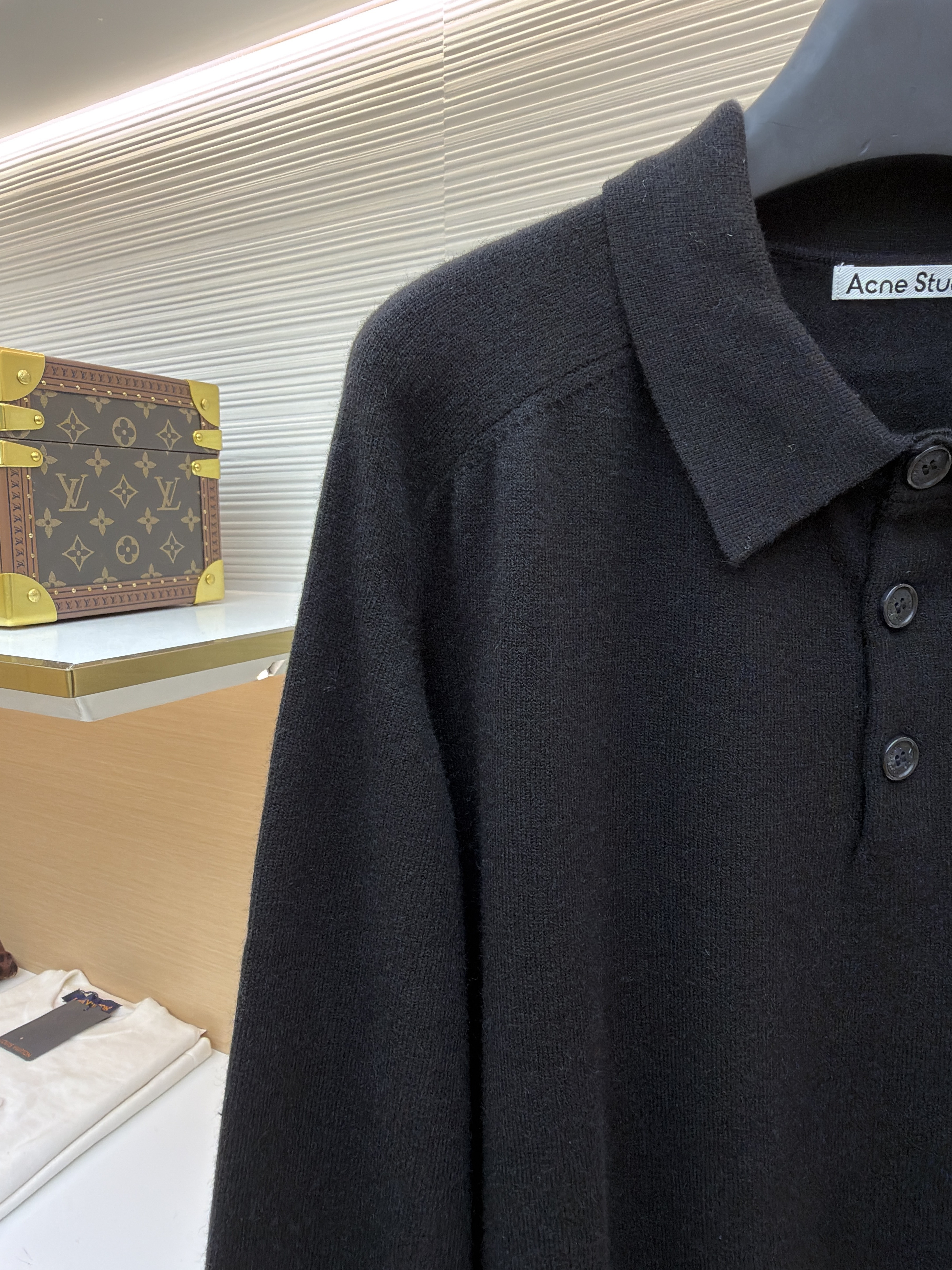 Acne Studios 徽标刺绣针织Polo衫 毛衣 针织衫 长袖 灰色 黑色 A7