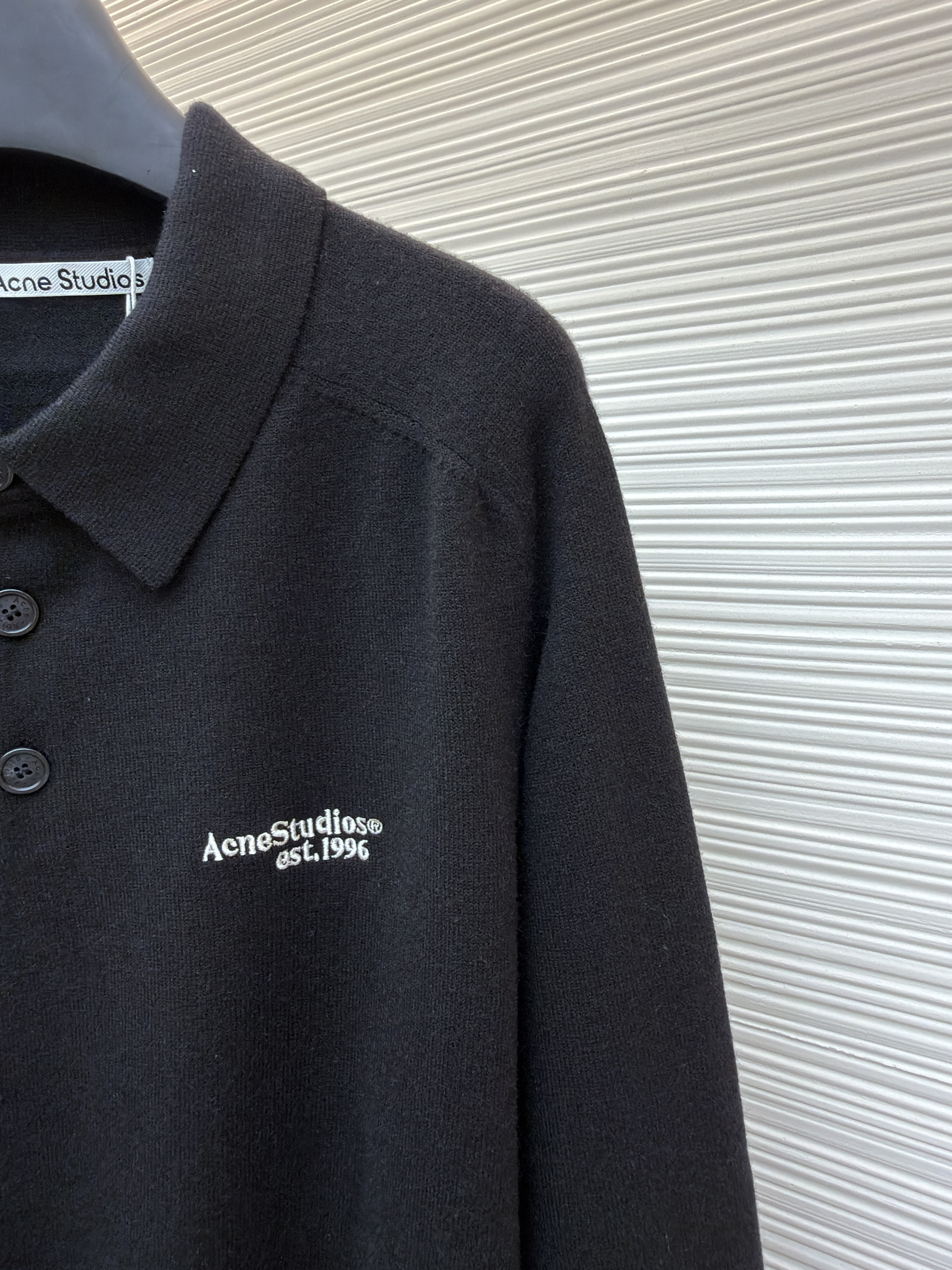 Acne Studios 徽标刺绣针织Polo衫 毛衣 针织衫 长袖 灰色 黑色 A7