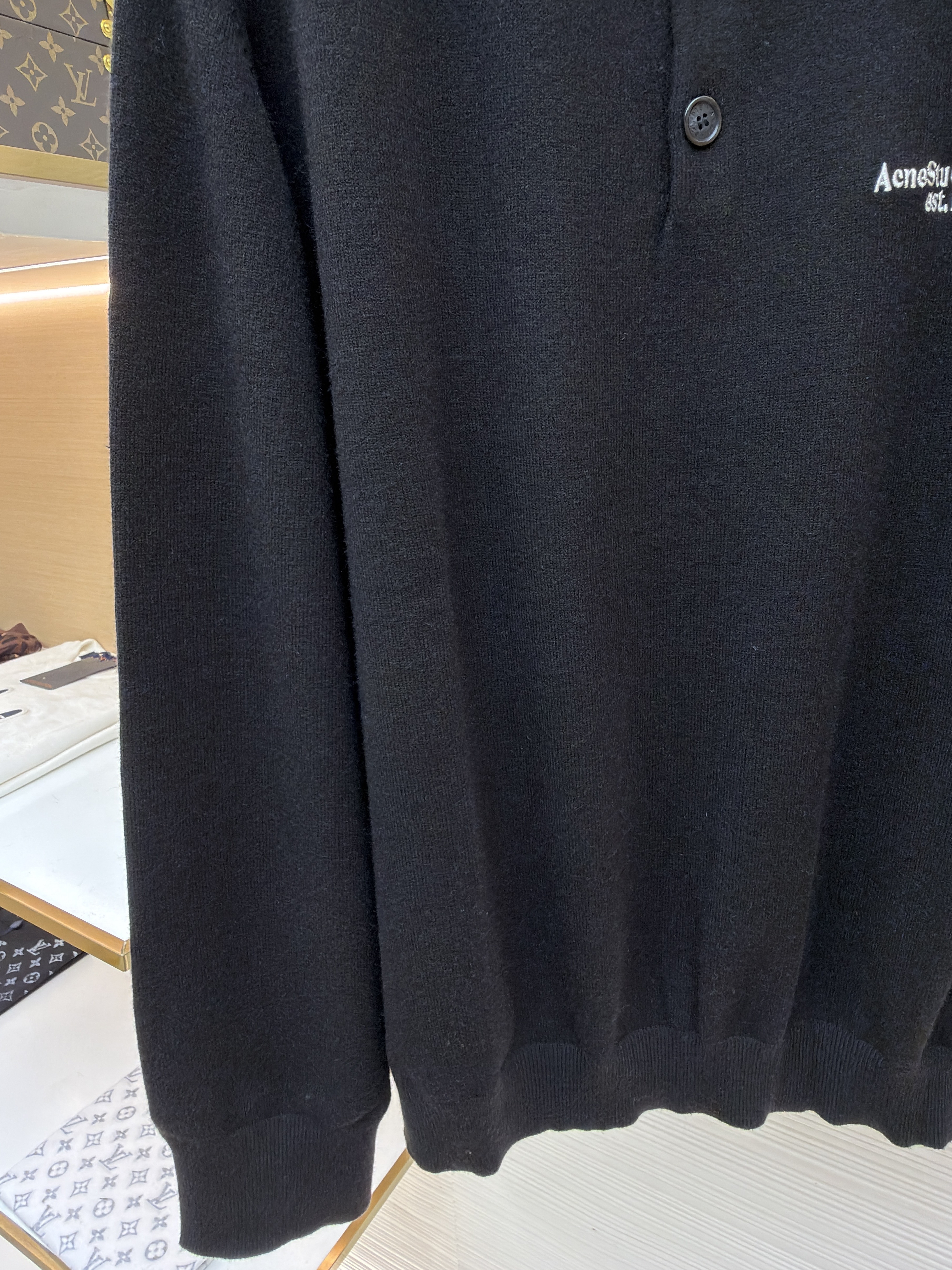 Acne Studios 徽标刺绣针织Polo衫 毛衣 针织衫 长袖 灰色 黑色 A7