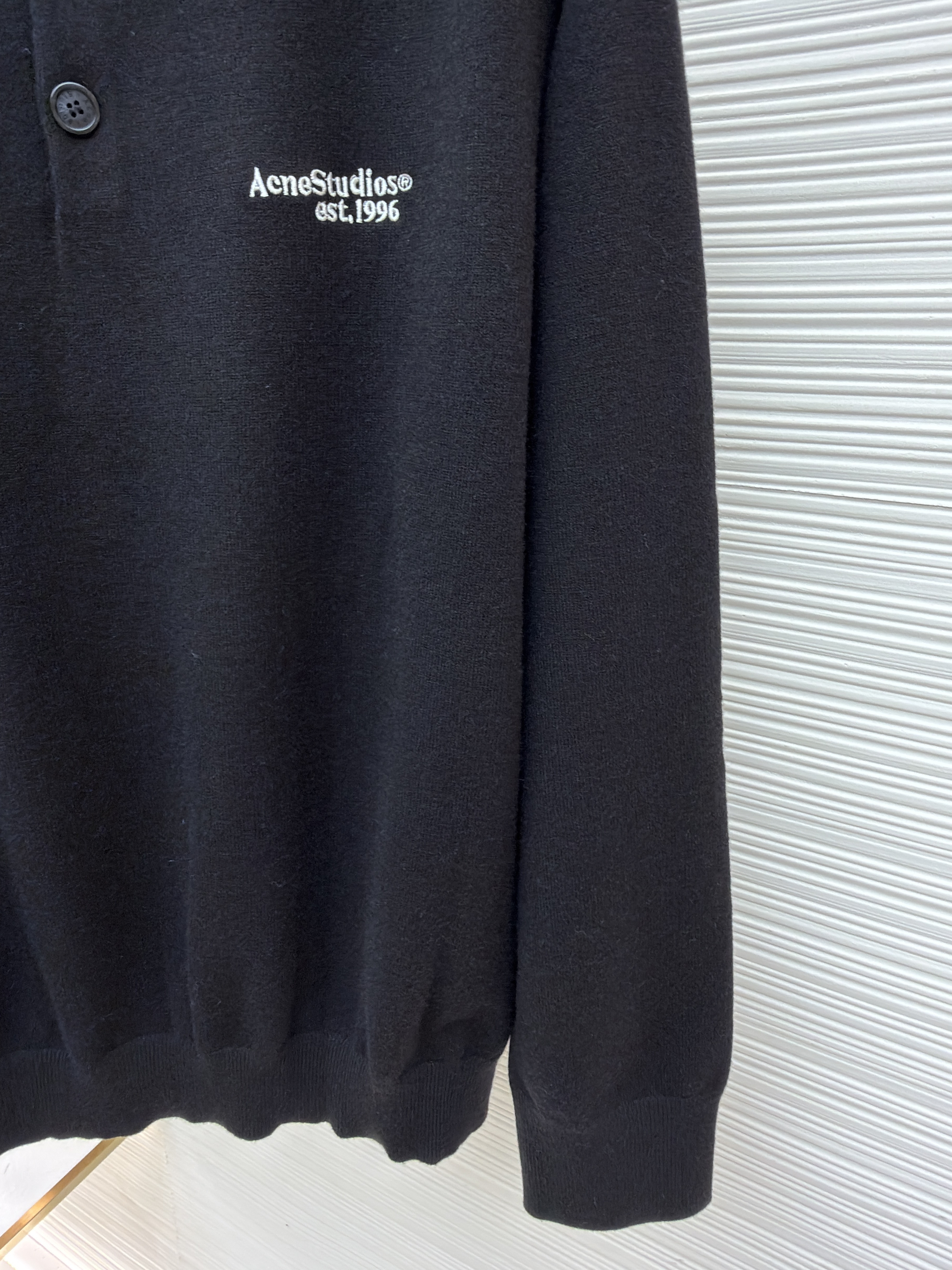 Acne Studios 徽标刺绣针织Polo衫 毛衣 针织衫 长袖 灰色 黑色 A7