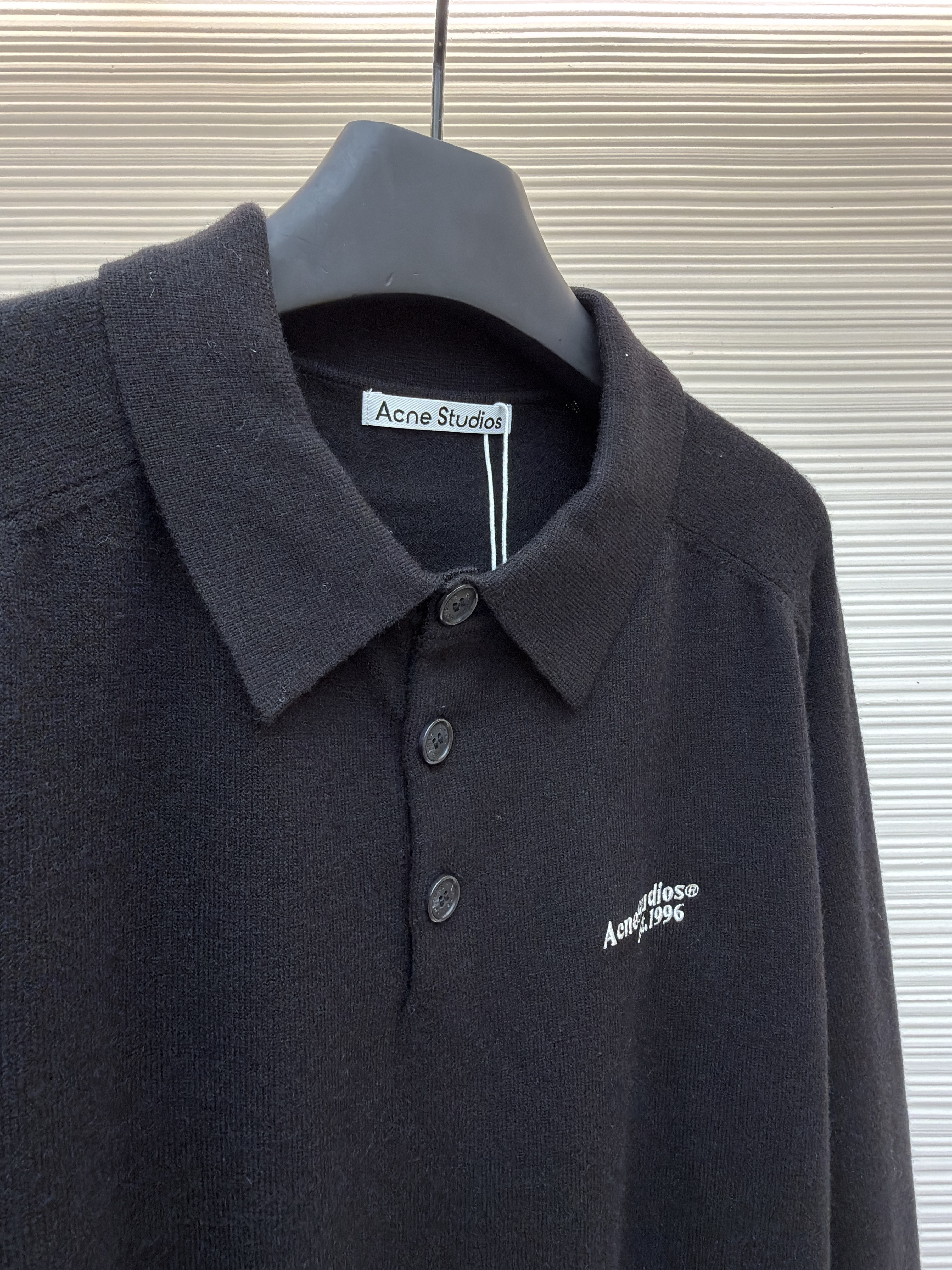 Acne Studios 徽标刺绣针织Polo衫 毛衣 针织衫 长袖 灰色 黑色 A7