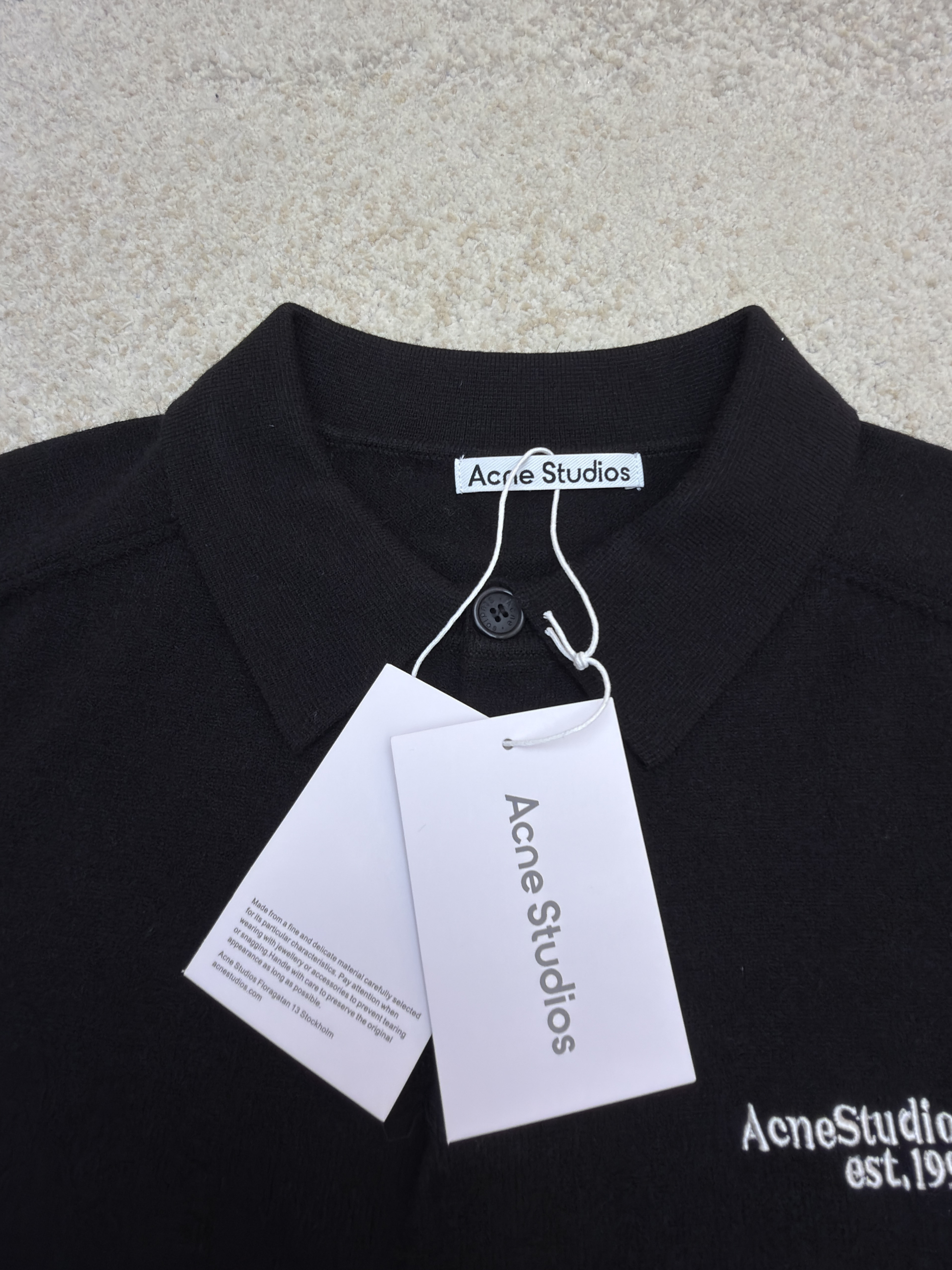 Acne Studios 徽标刺绣针织Polo衫 毛衣 针织衫 长袖 灰色 黑色 A7